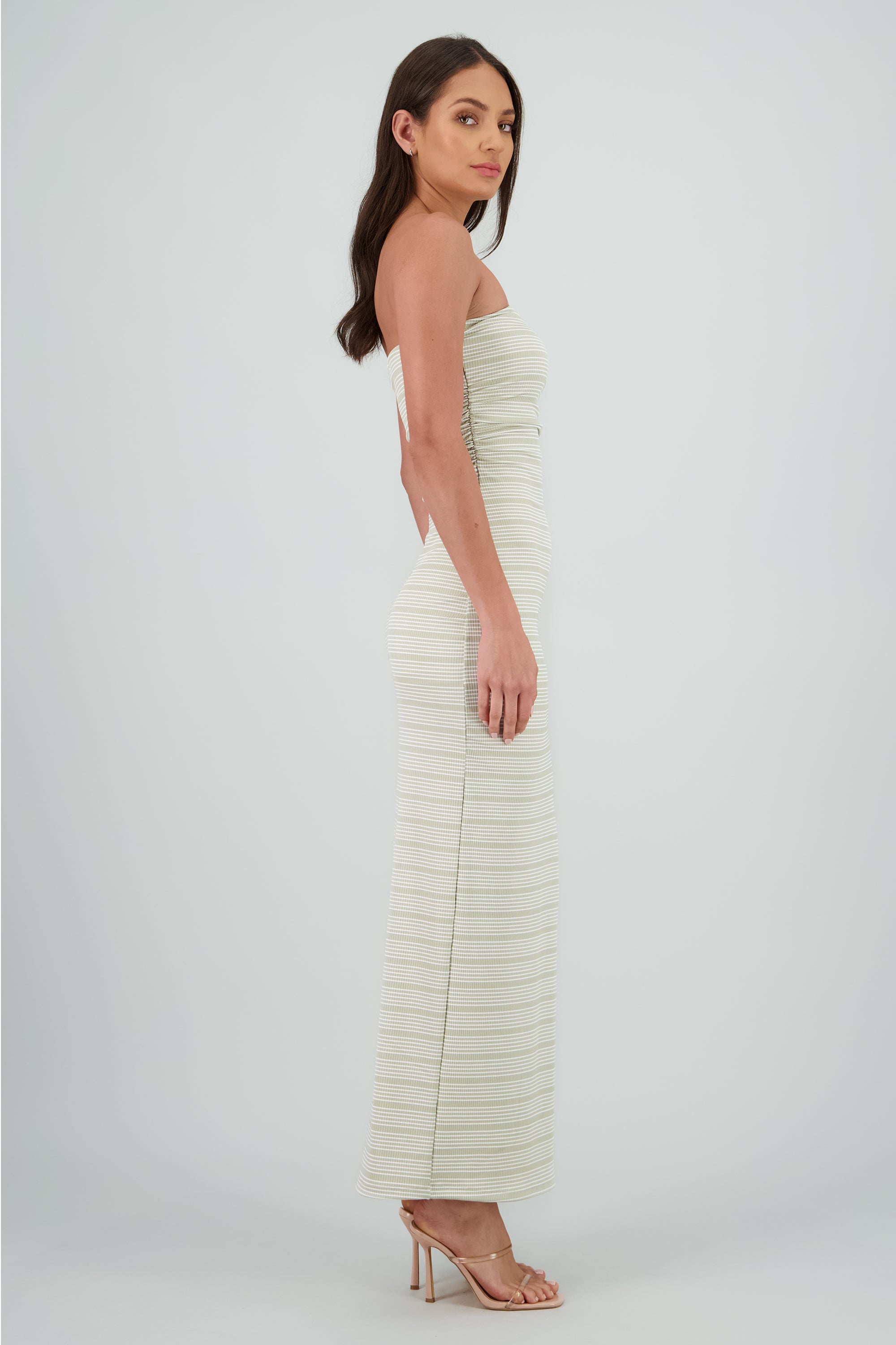 Vestido tubo estampado rayas KHAKI COMBO