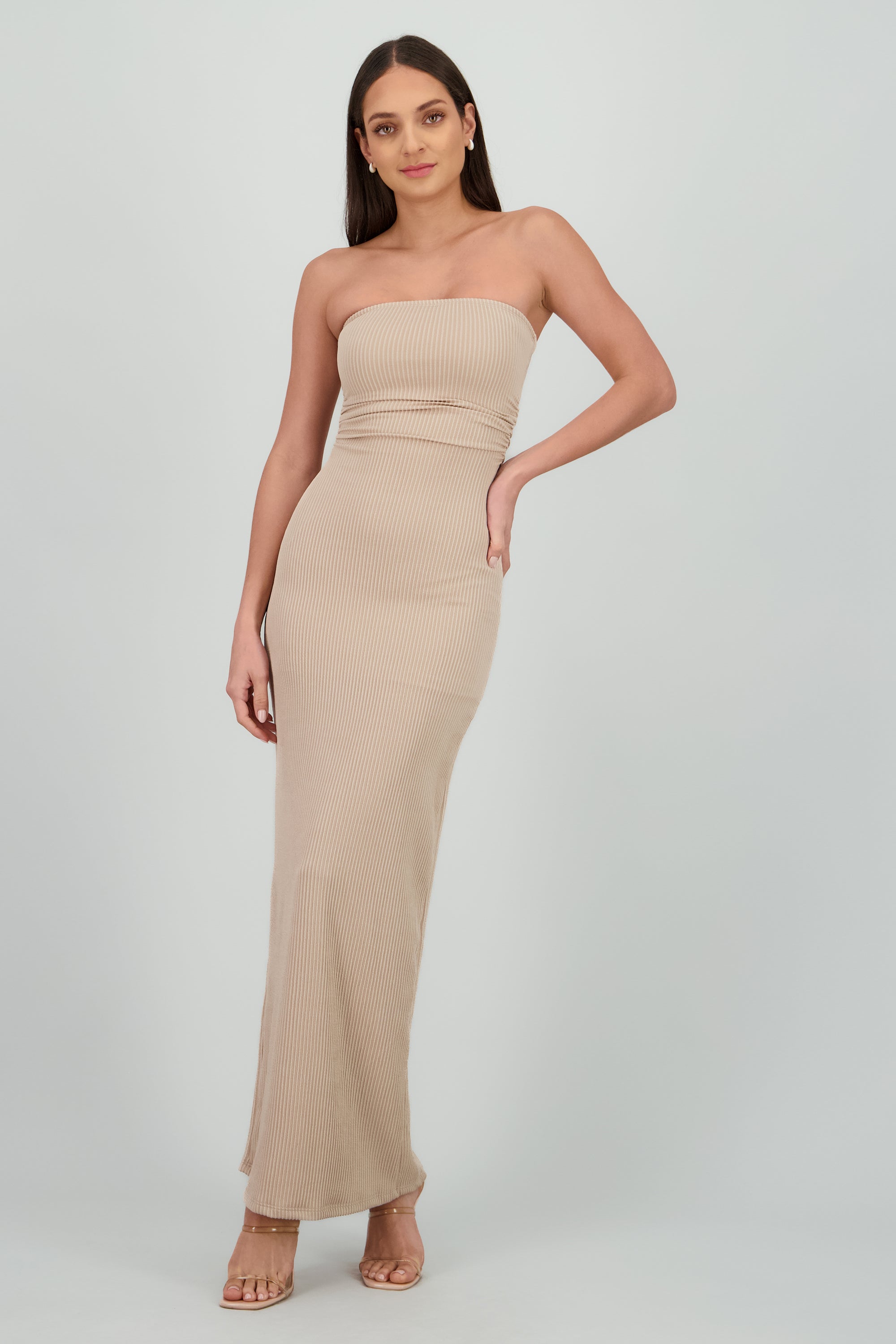 Vestido maxi tubo textura BEIGE