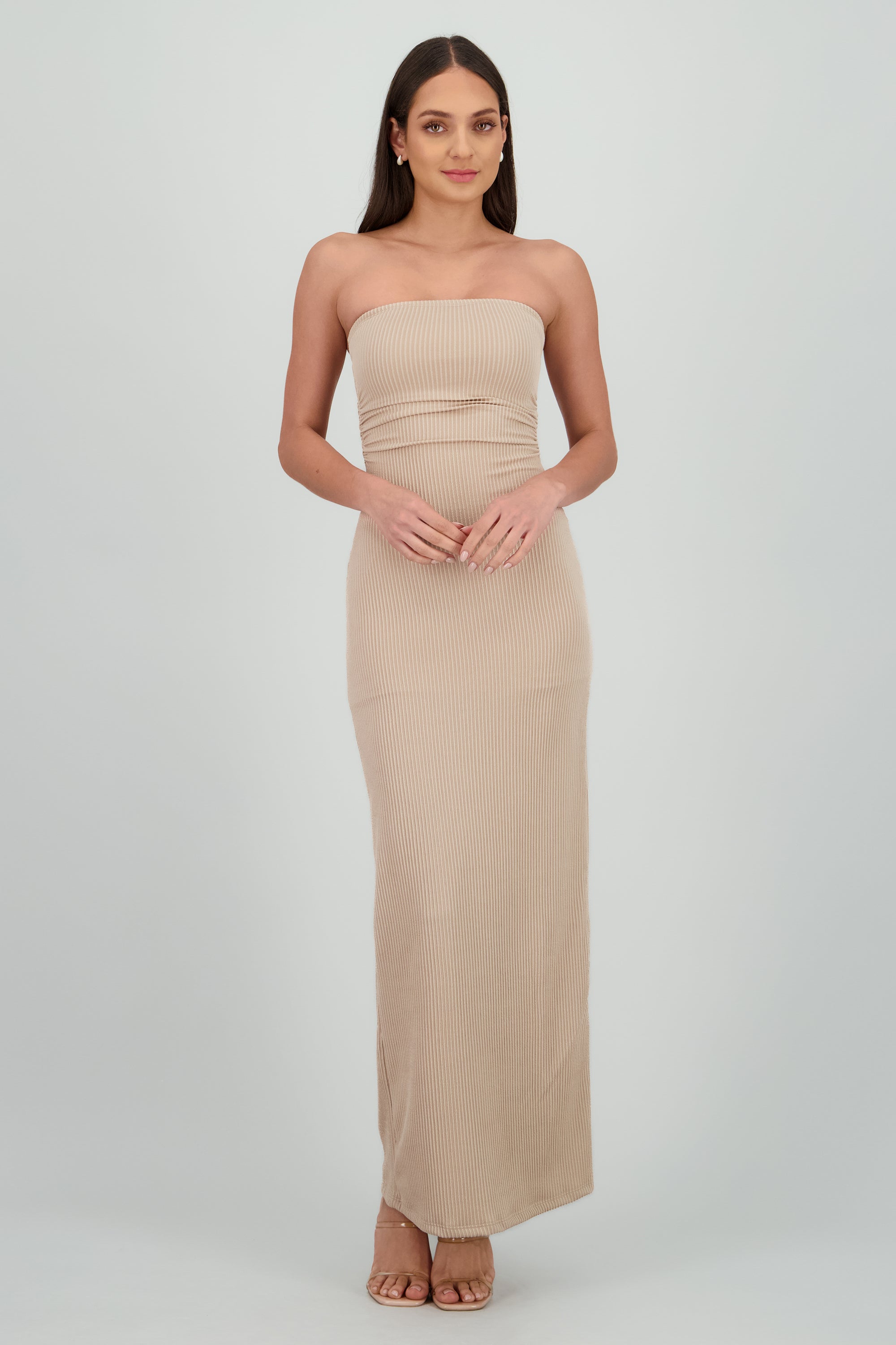 Vestido maxi tubo textura BEIGE