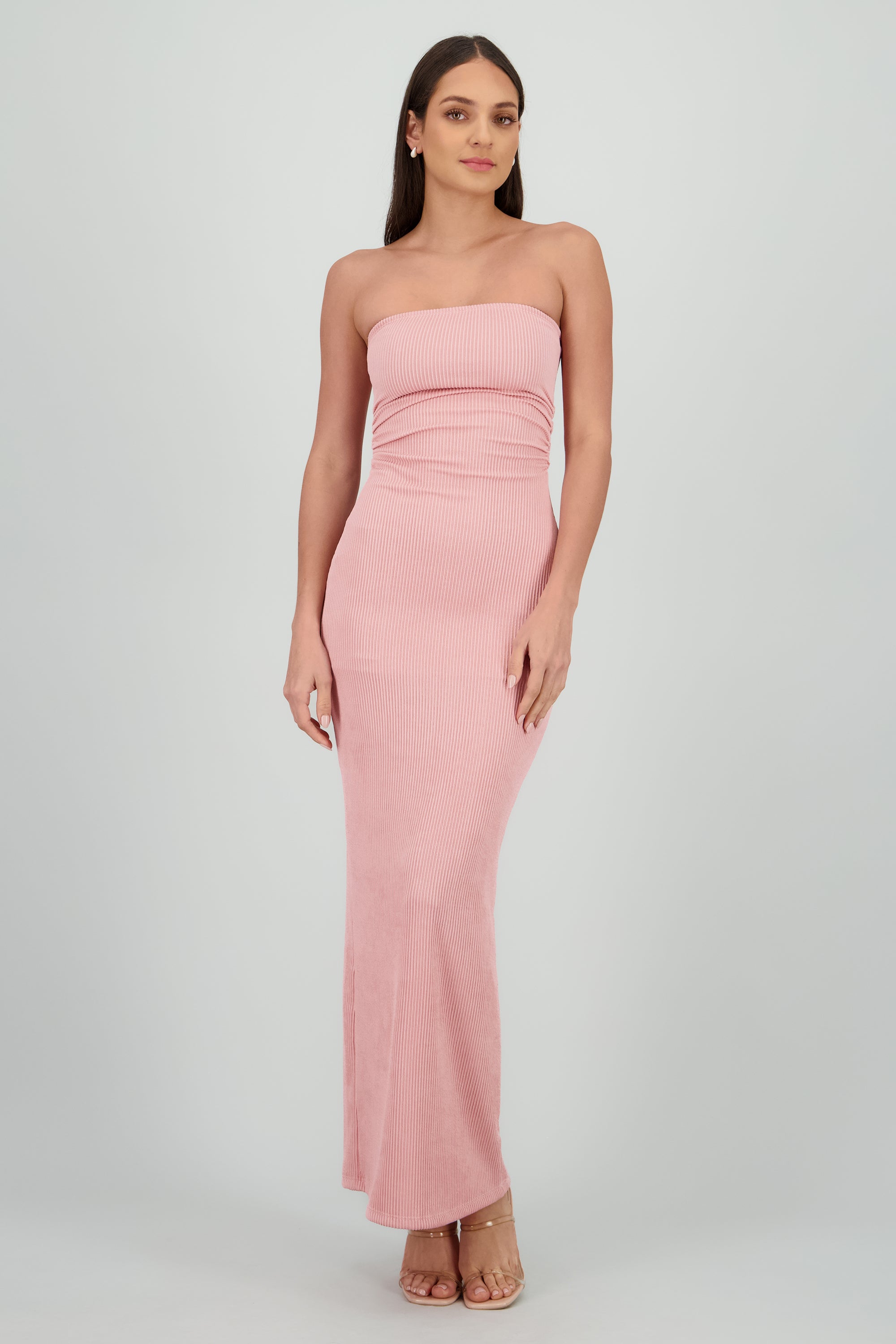 Vestido maxi tubo textura PALO DE ROSA