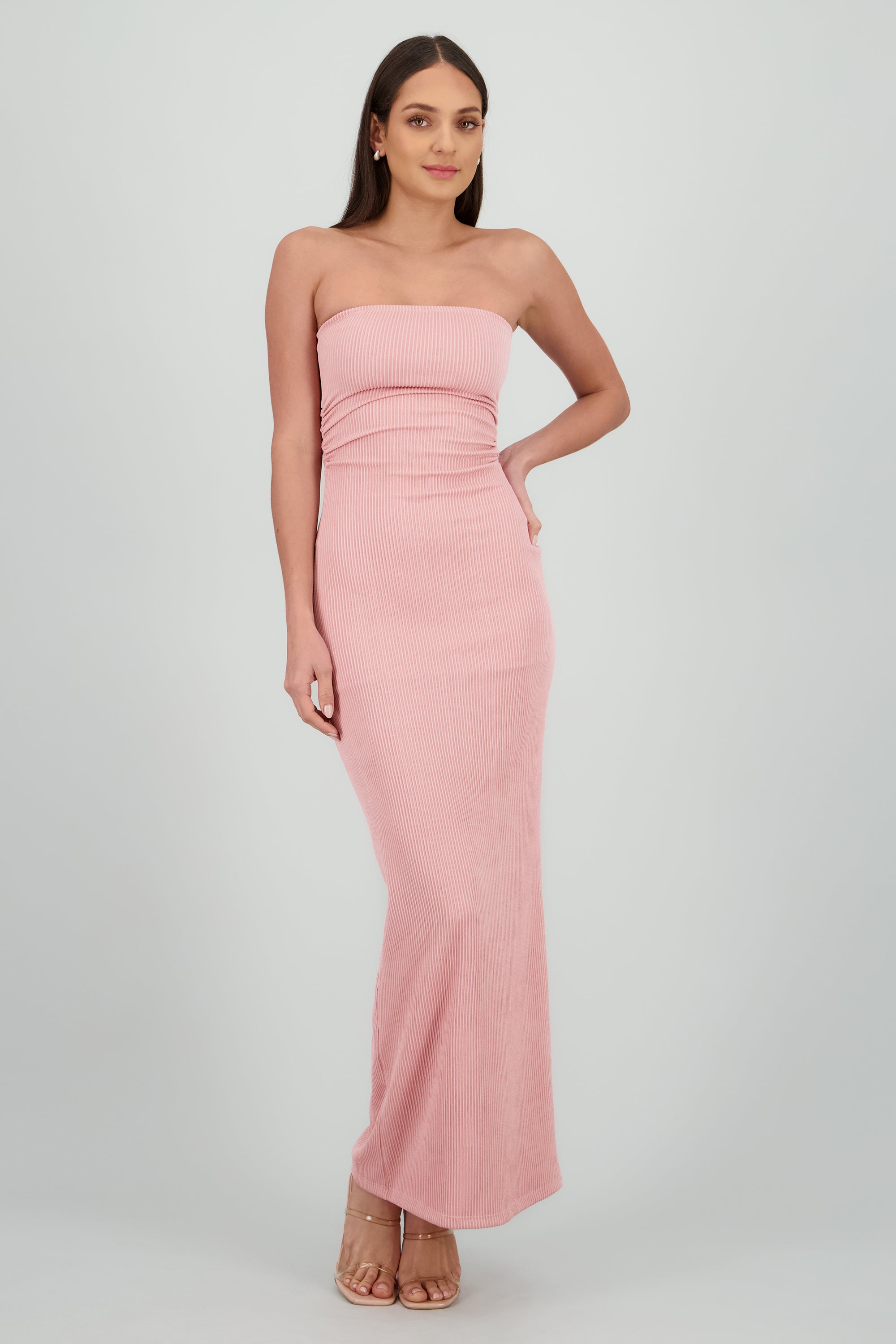 Vestido maxi tubo textura PALO DE ROSA