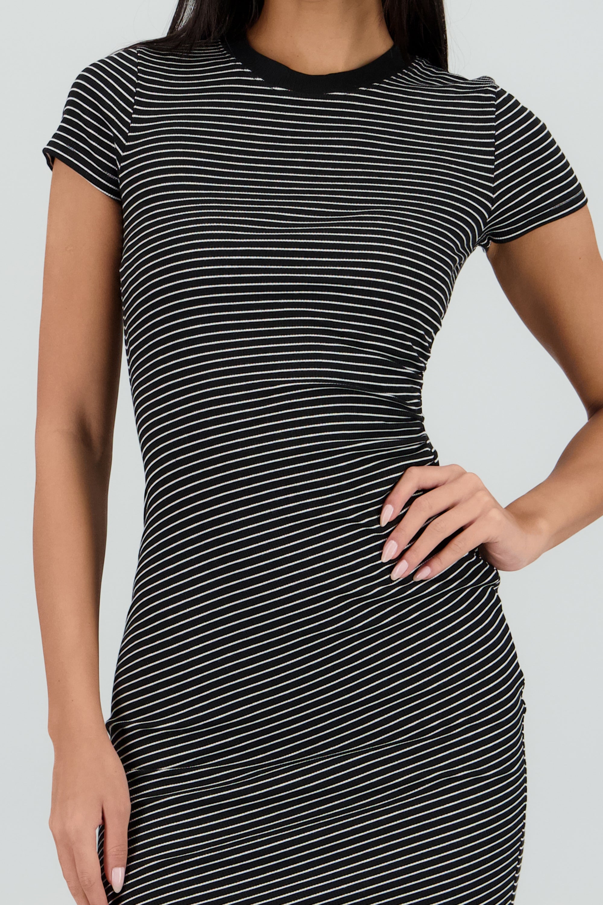 Vestido rayas cuello redondo NEGRO COMBO