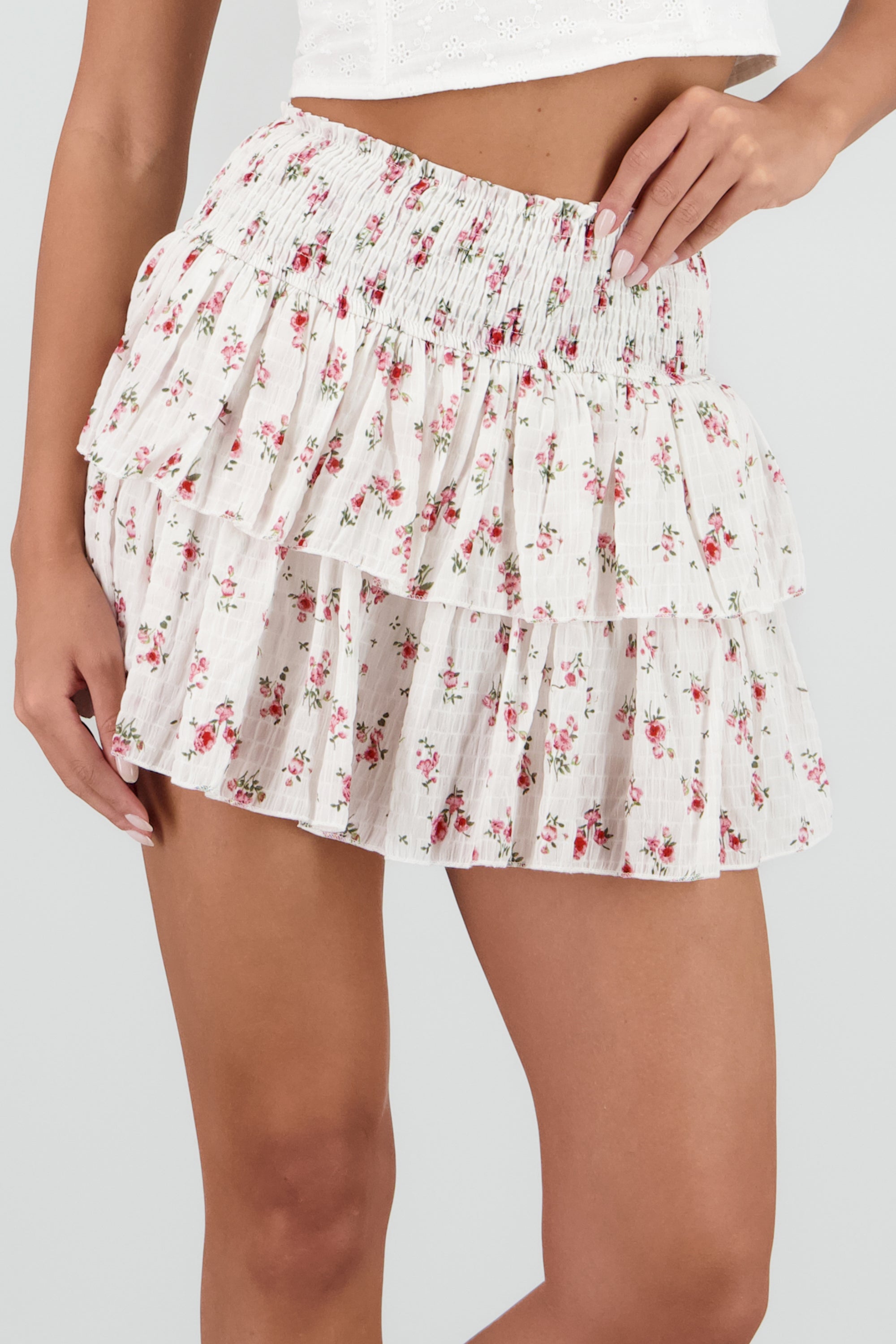 Falda doble olan tela estampada con textura BLANCO COMBO