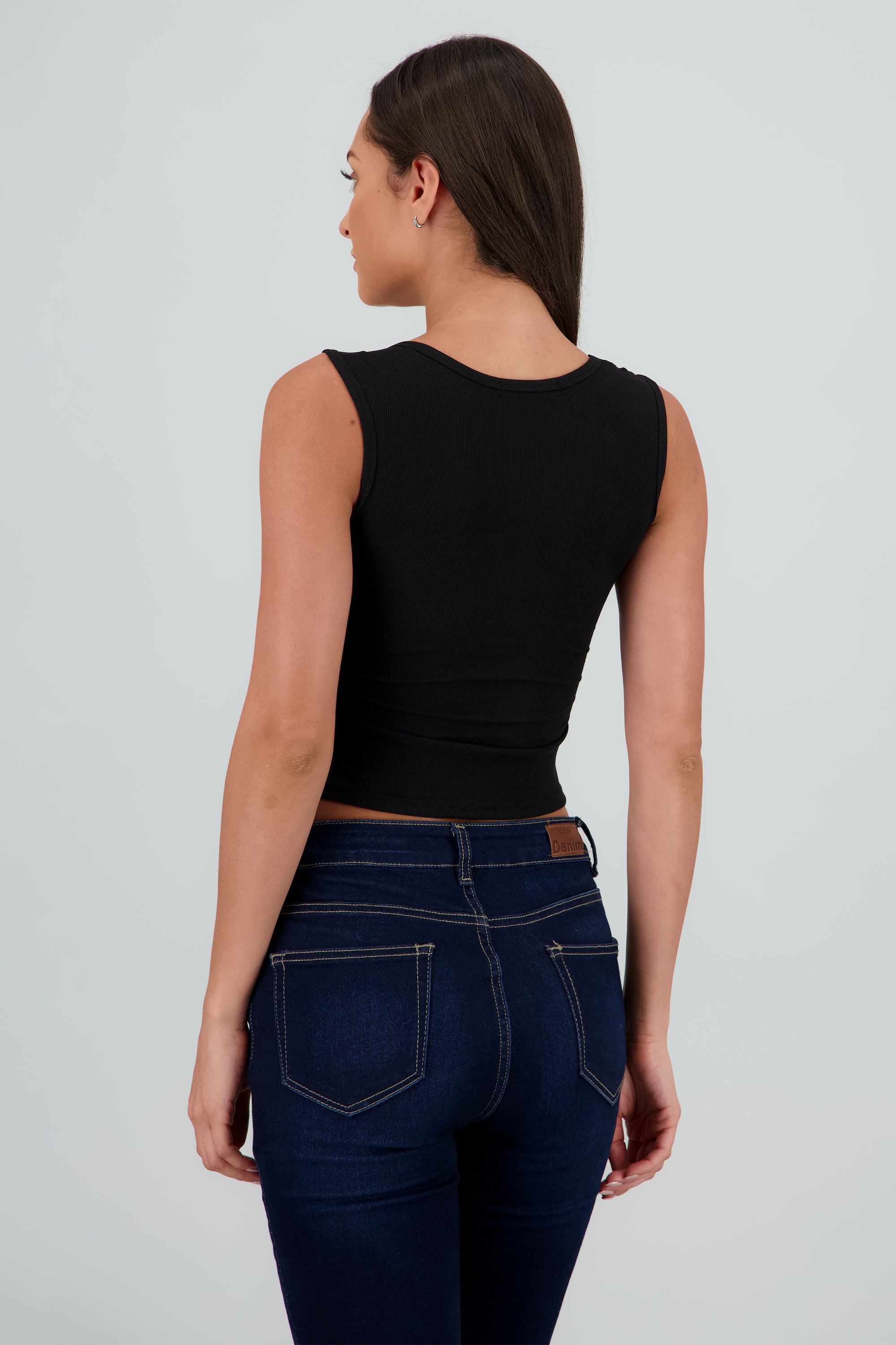 Top de cuello cuadrado liso NEGRO