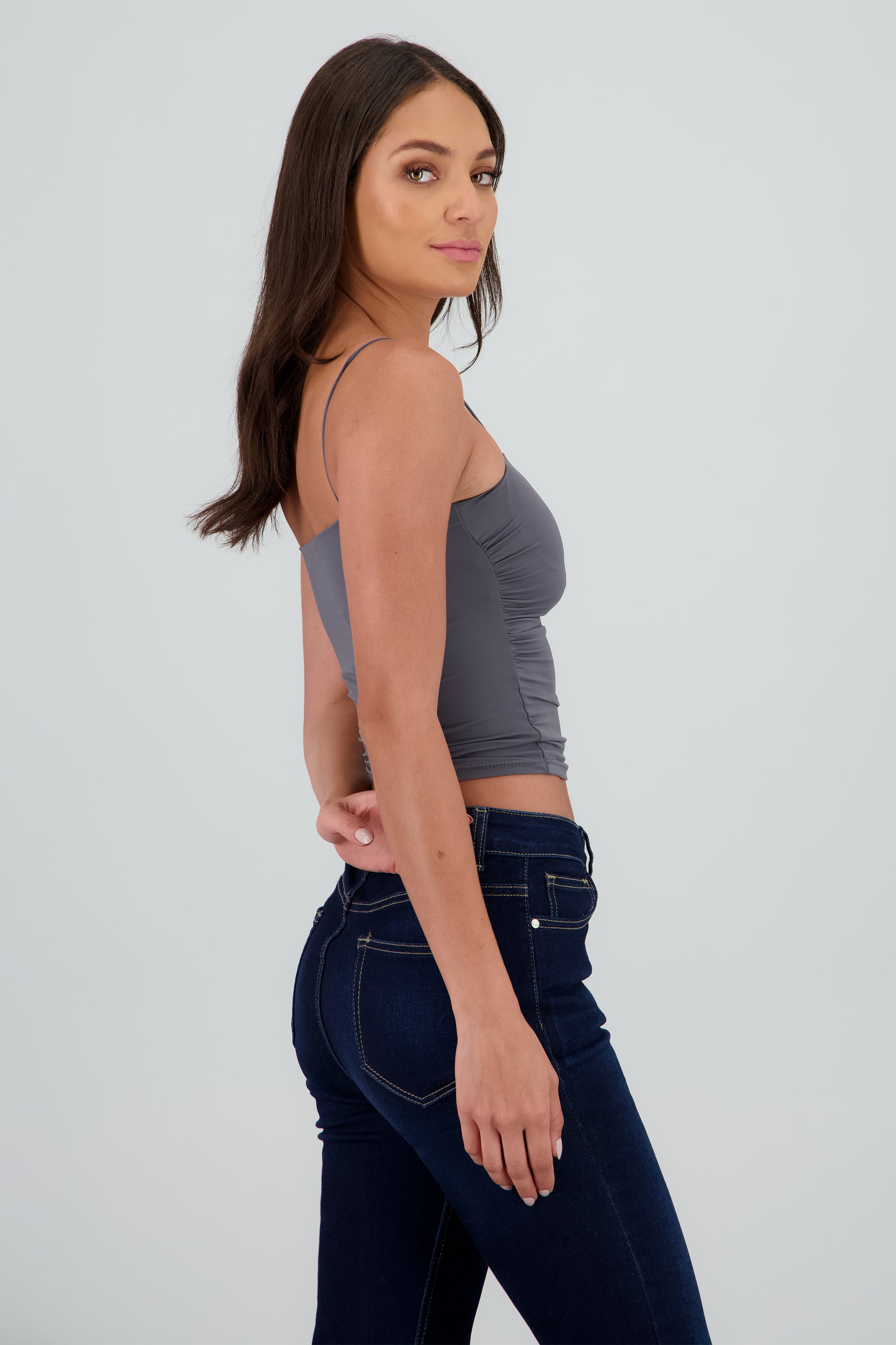 Top de tirantes con copas liso GREIGE