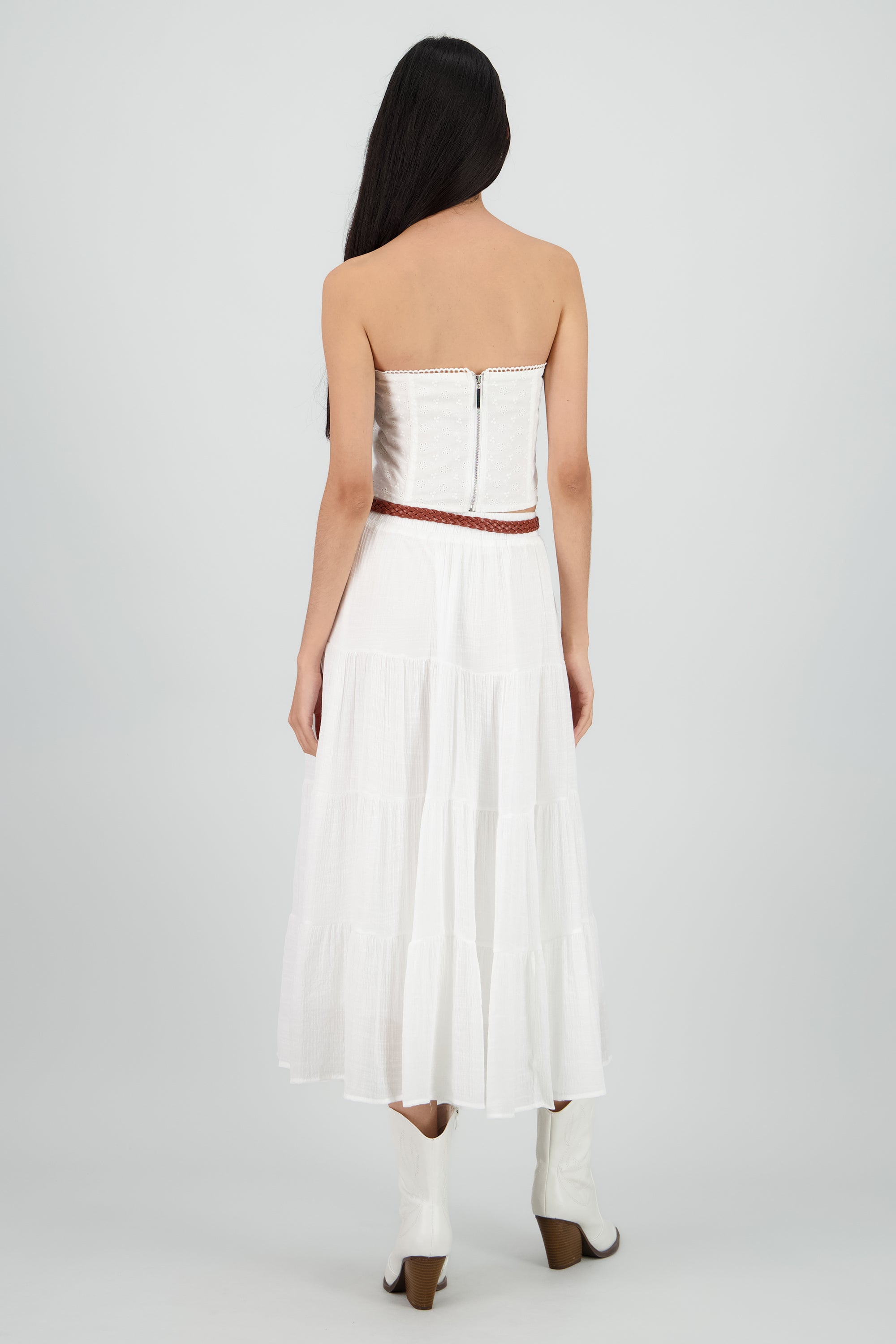 Falda midi con cinturon BLANCO