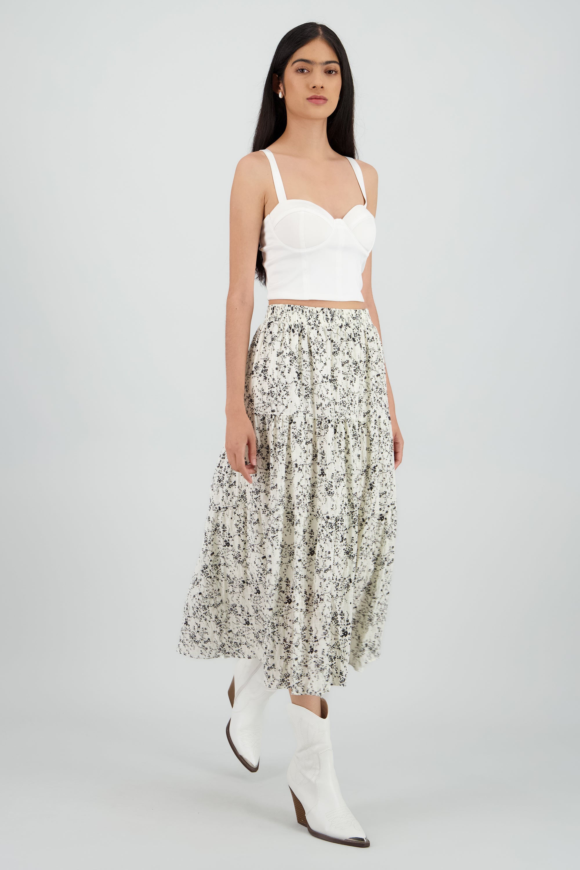 Falda midi flores BLANCO COMBO