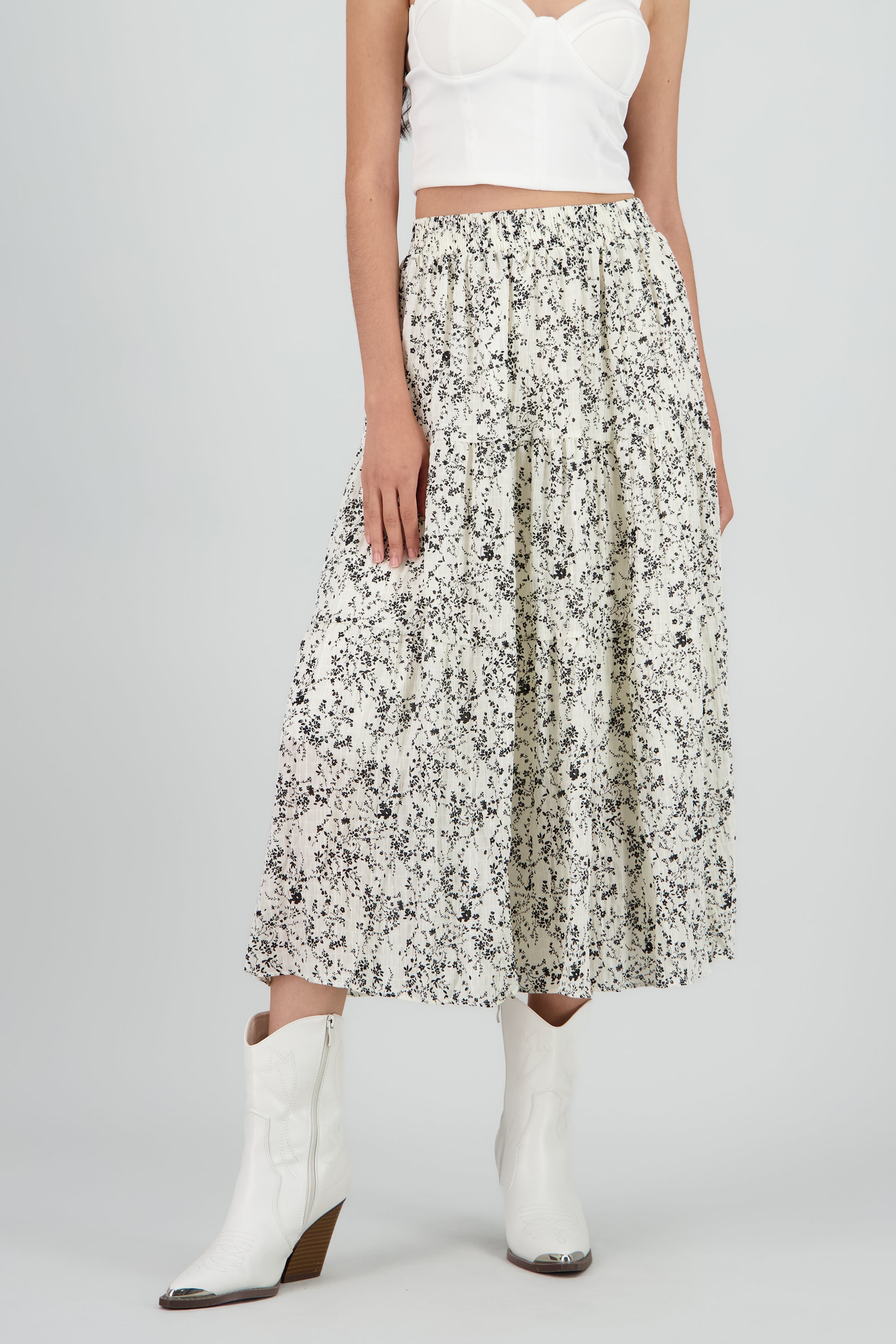 Falda midi flores BLANCO COMBO