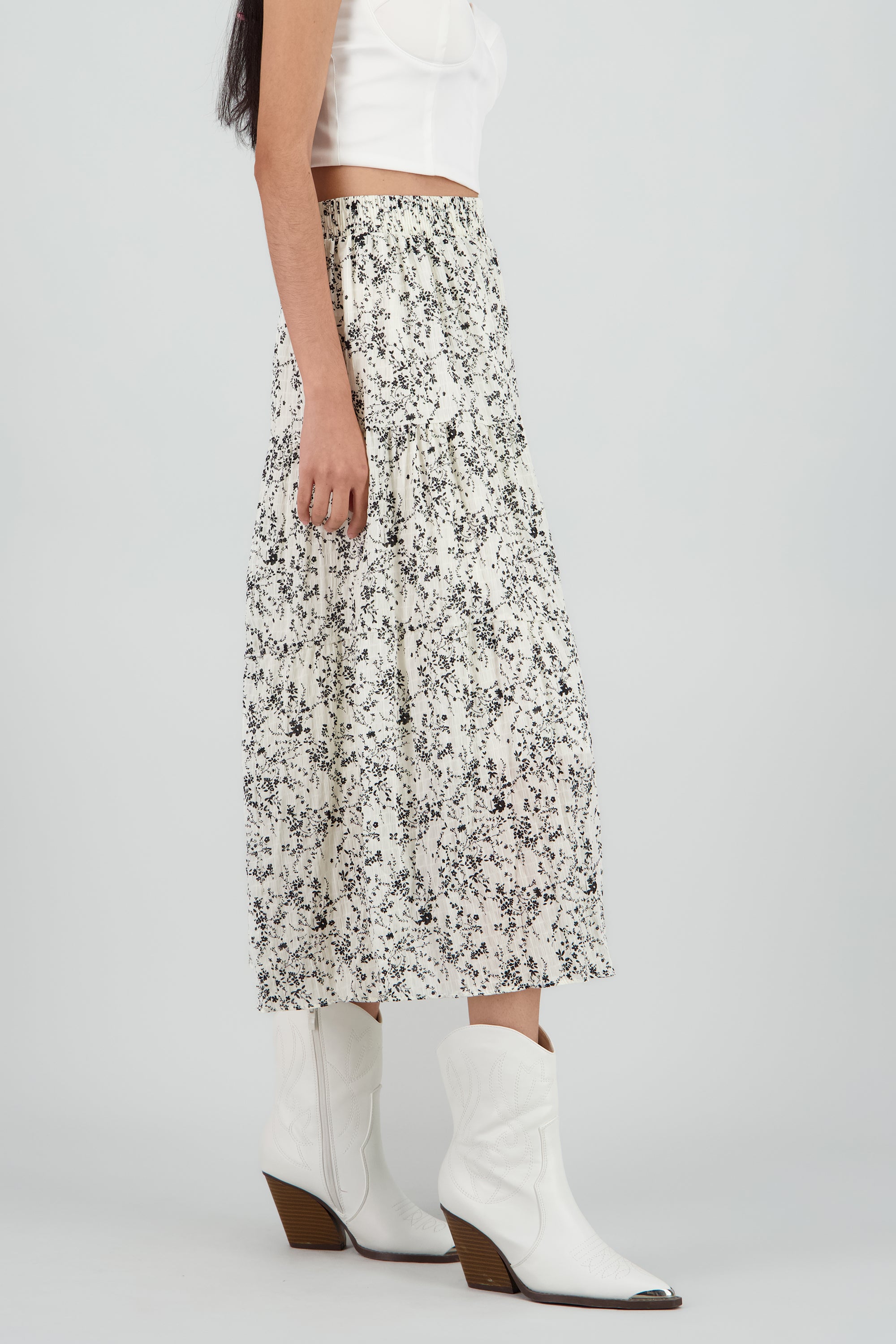 Falda midi flores BLANCO COMBO
