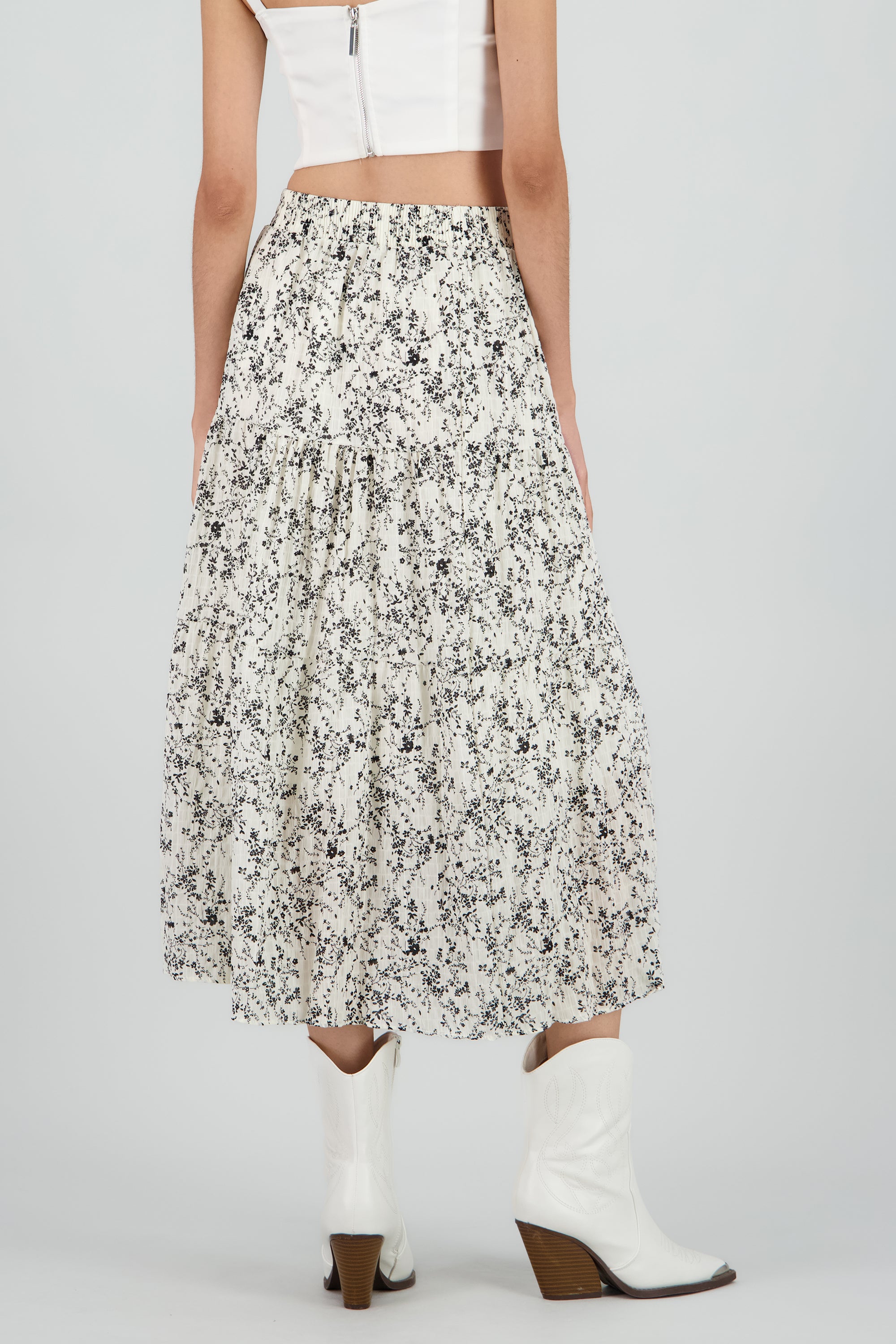 Falda midi flores BLANCO COMBO