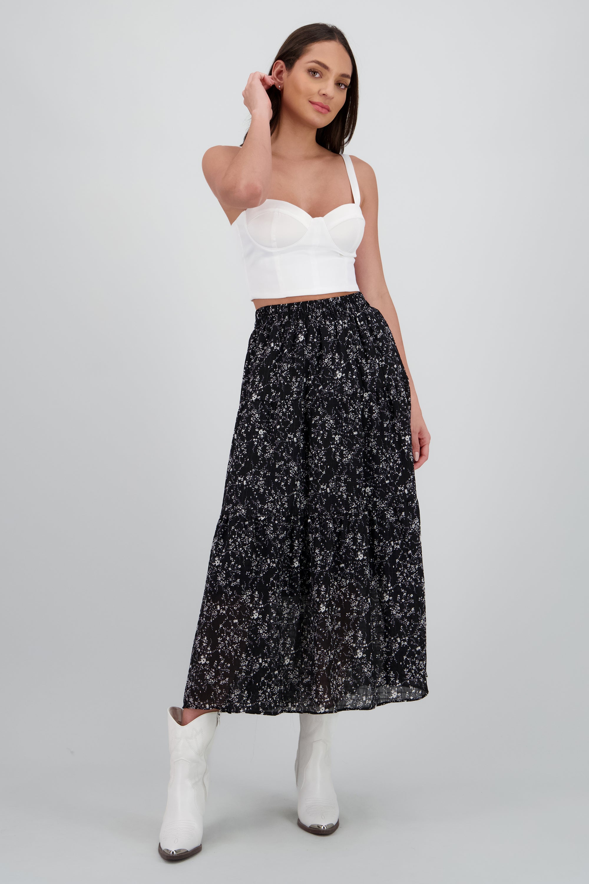 Falda midi flores NEGRO COMBO