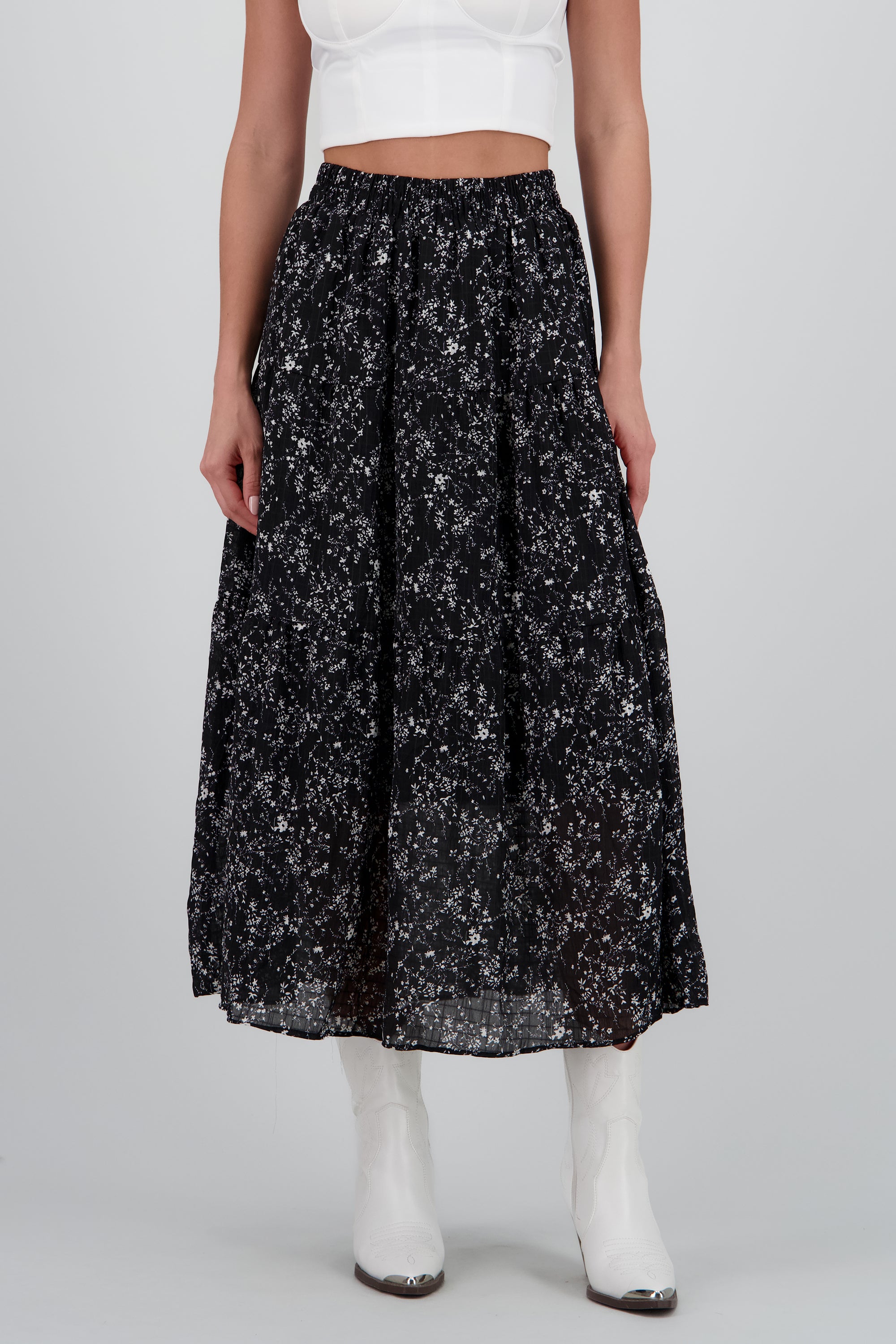 Falda midi flores NEGRO COMBO