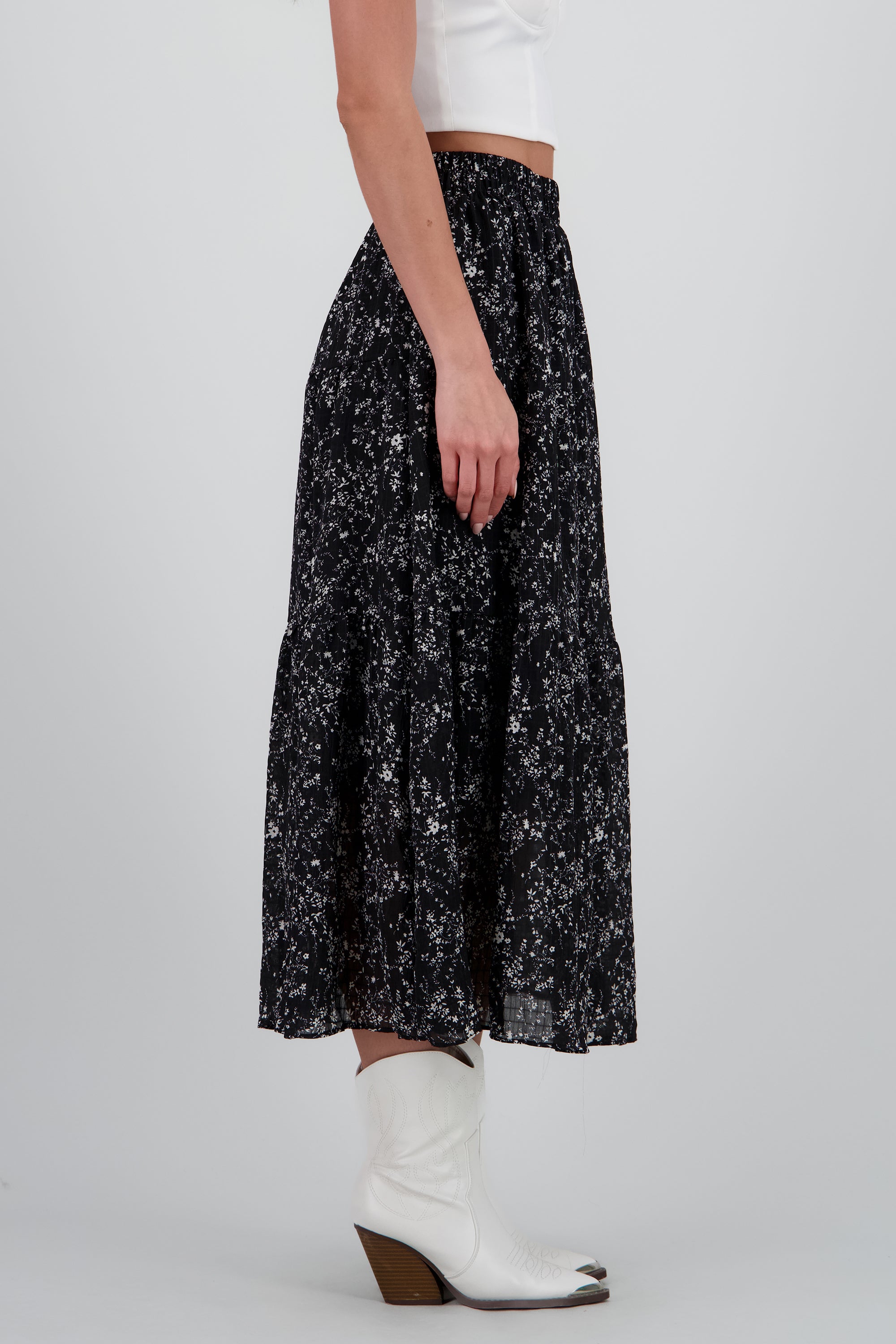 Falda midi flores NEGRO COMBO