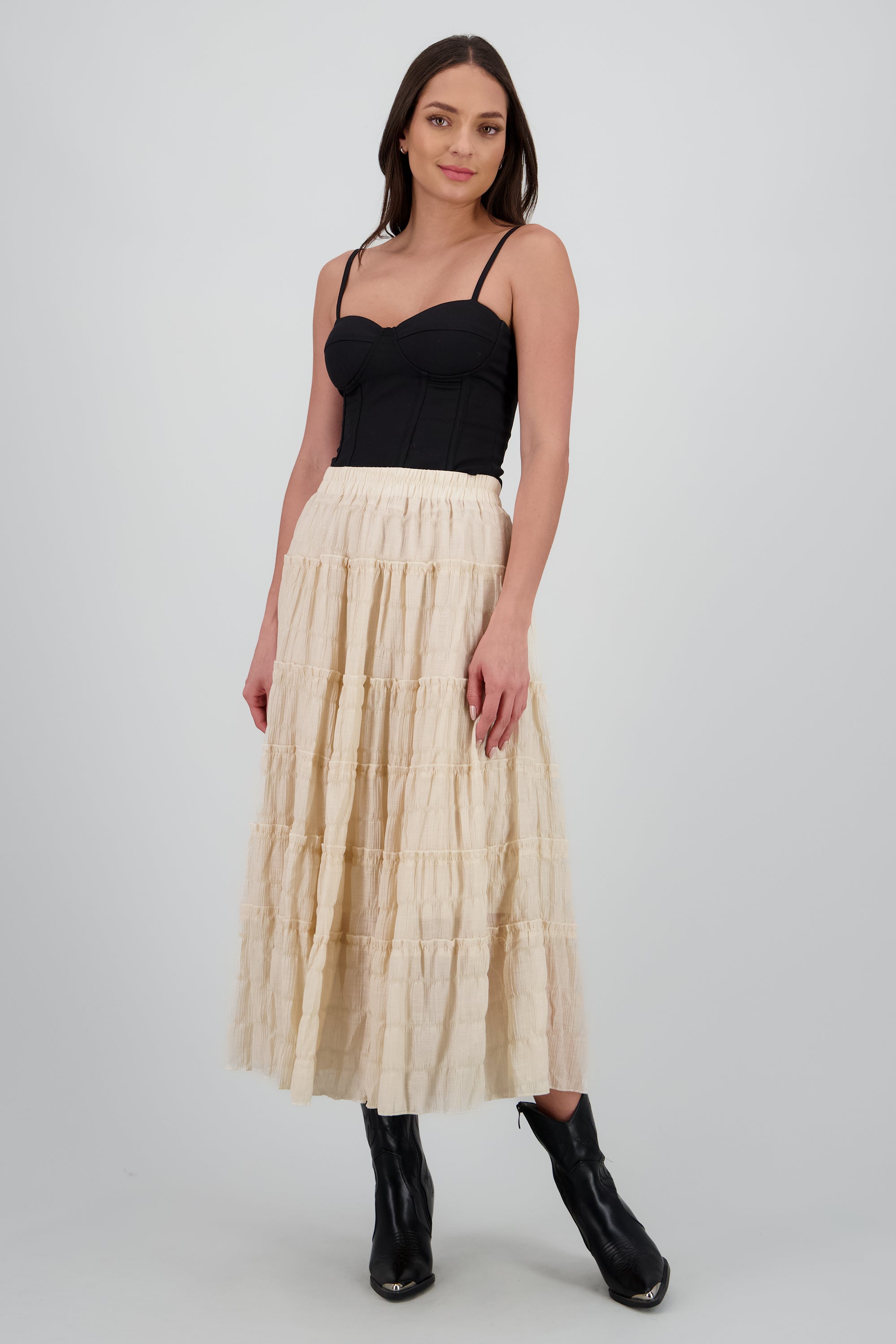 Falda midi capas BEIGE