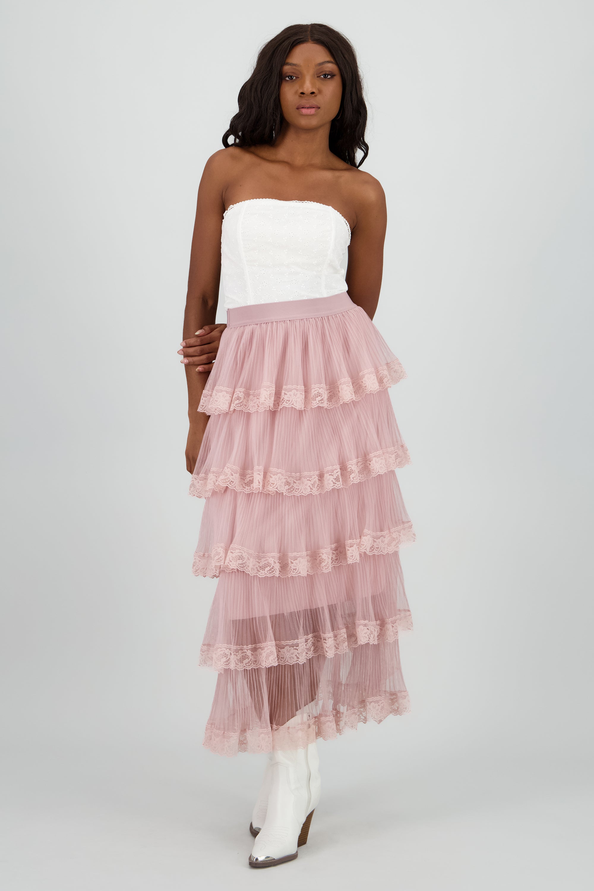 Falda midi olanes PALO DE ROSA