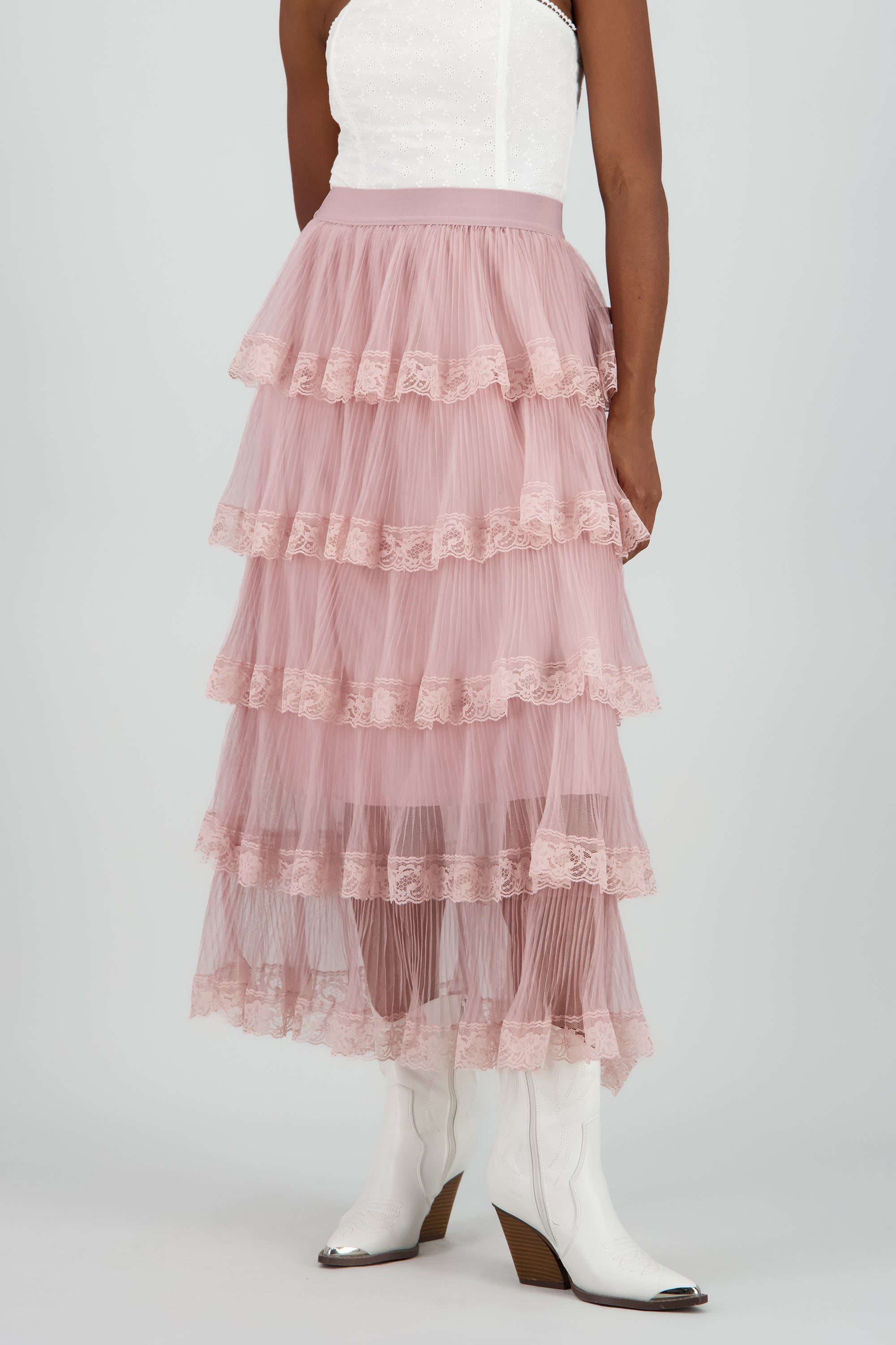 Falda midi olanes PALO DE ROSA