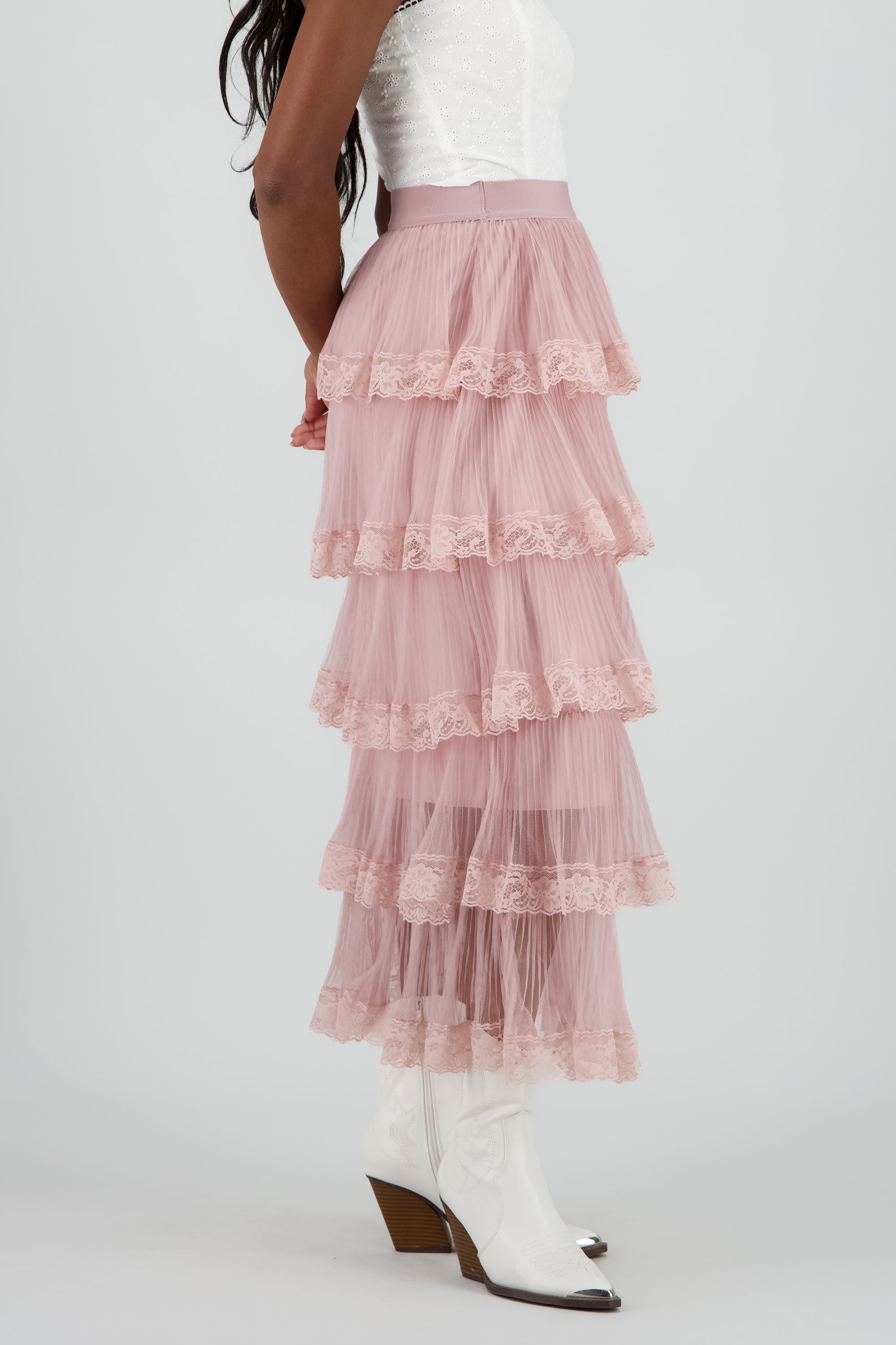 Falda midi olanes PALO DE ROSA