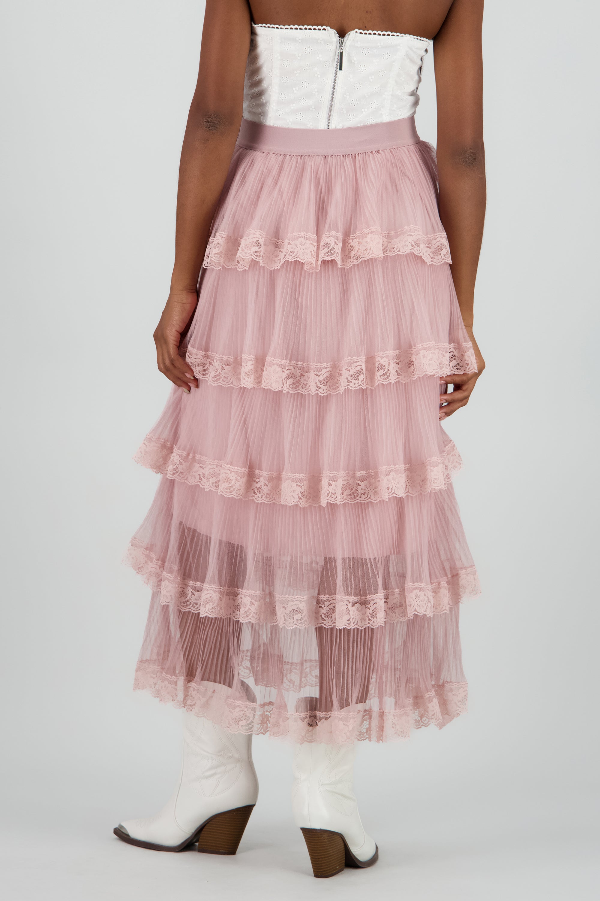 Falda midi olanes PALO DE ROSA