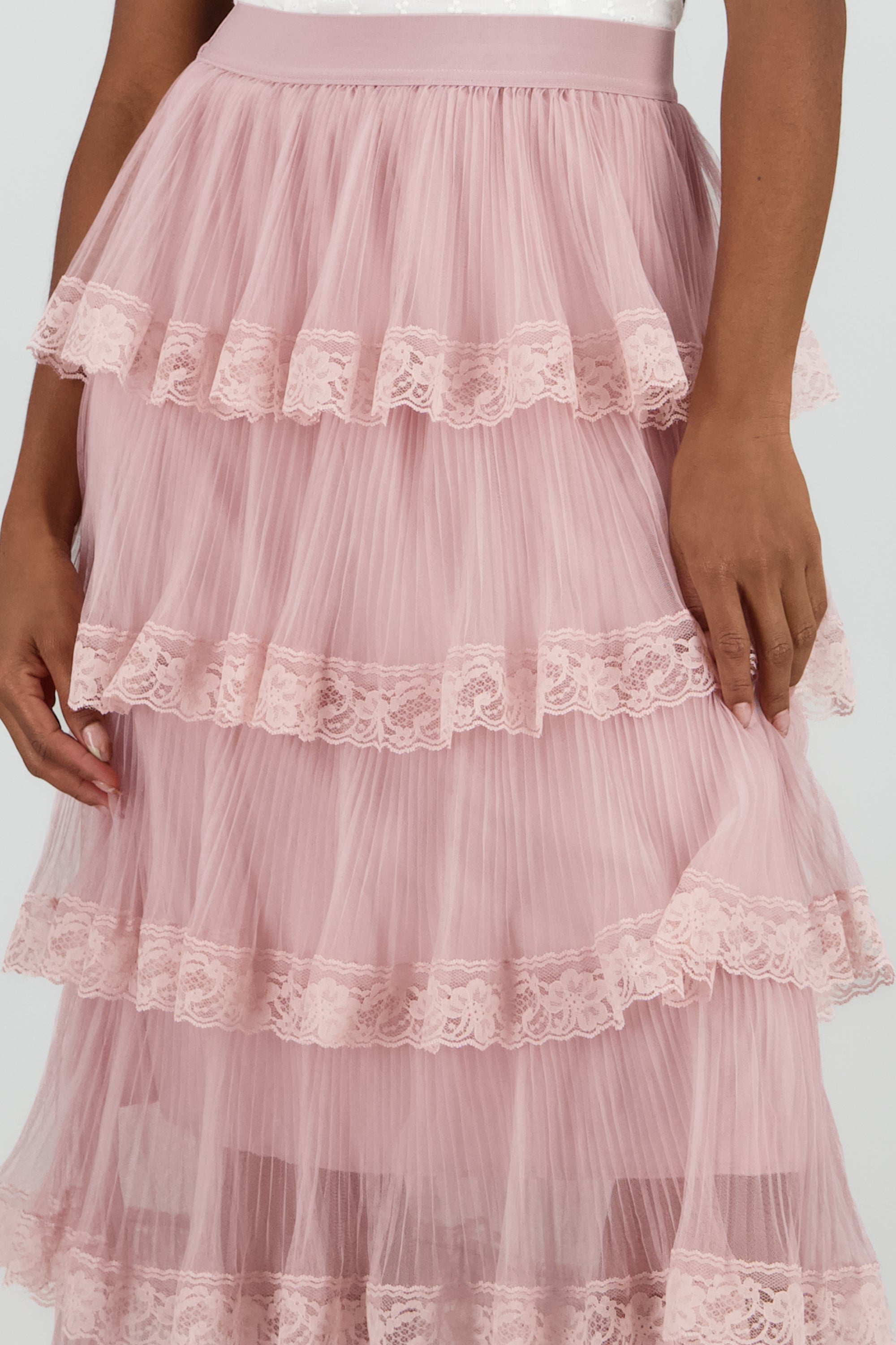 Falda midi olanes PALO DE ROSA