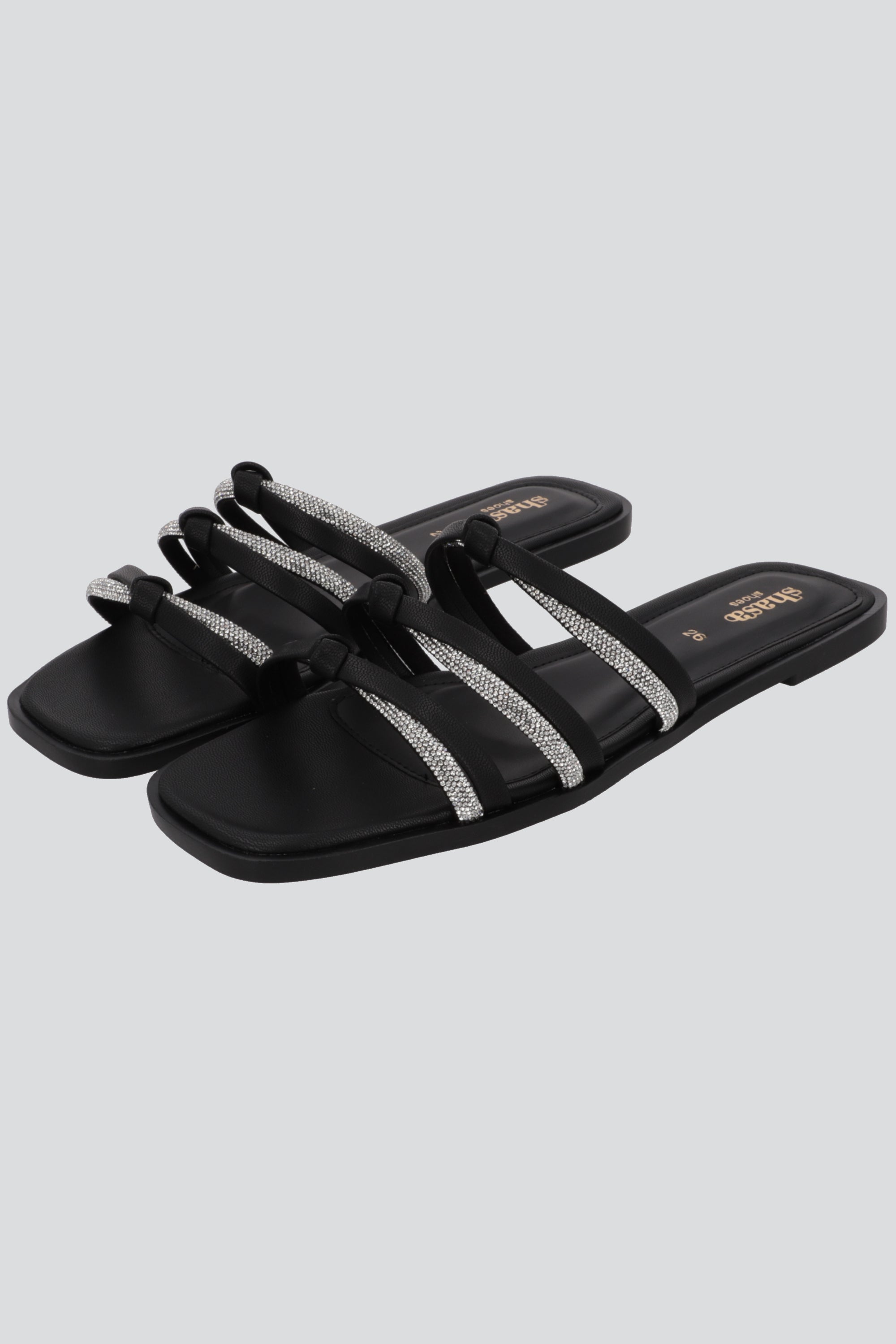 Sandalia tiras brillos moños NEGRO