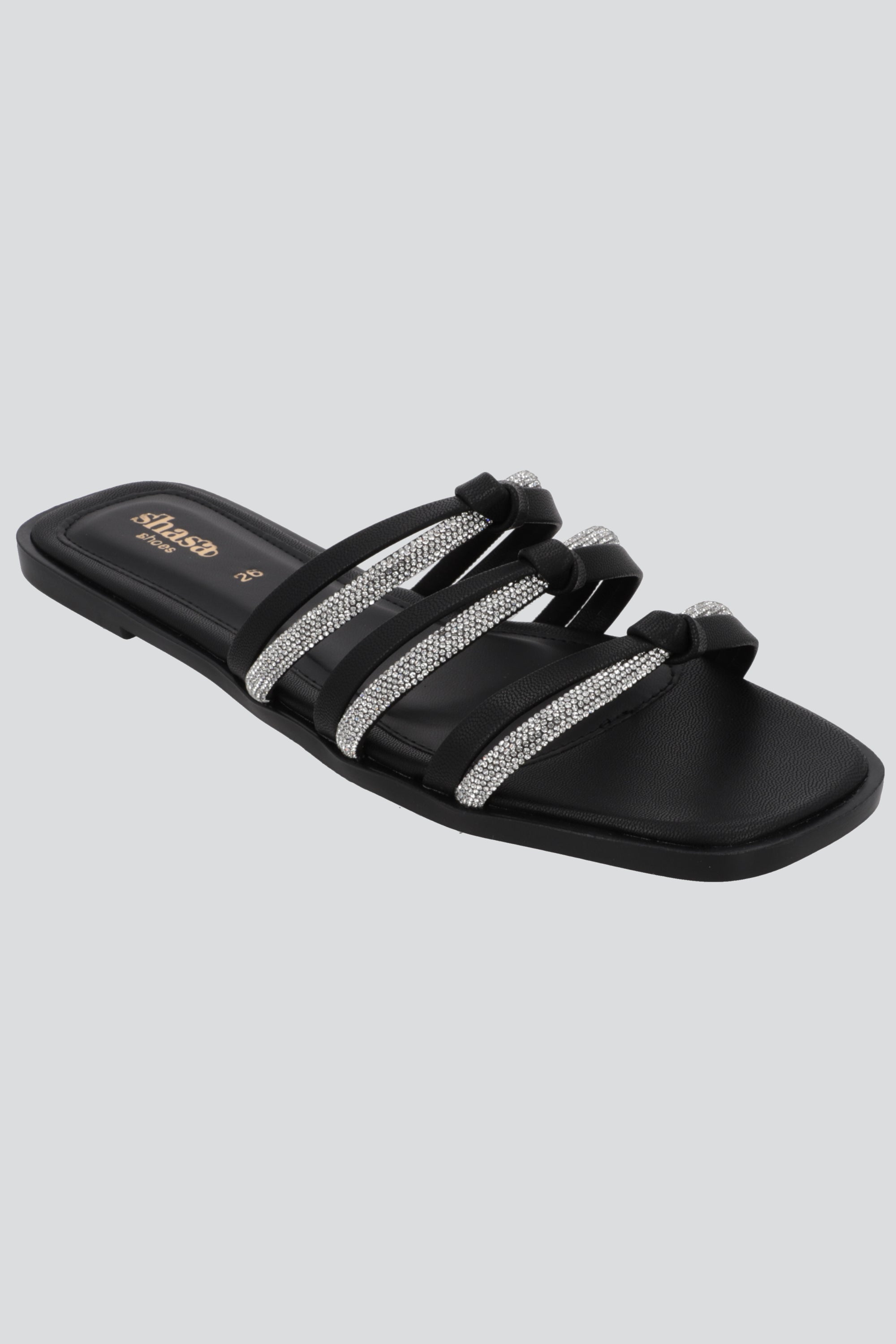 Sandalia tiras brillos moños NEGRO