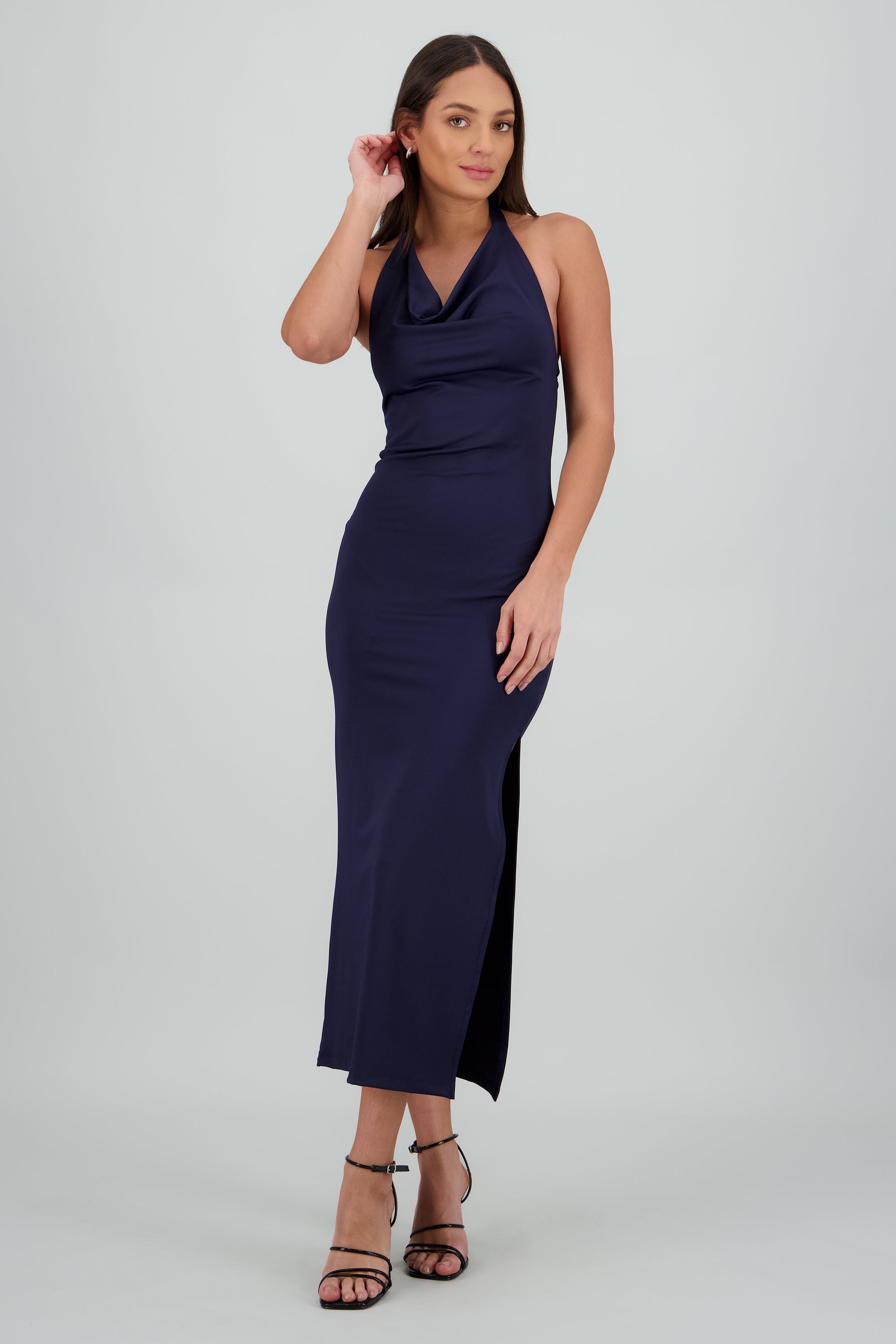 Vestido halter escote cascada maxi MARINO