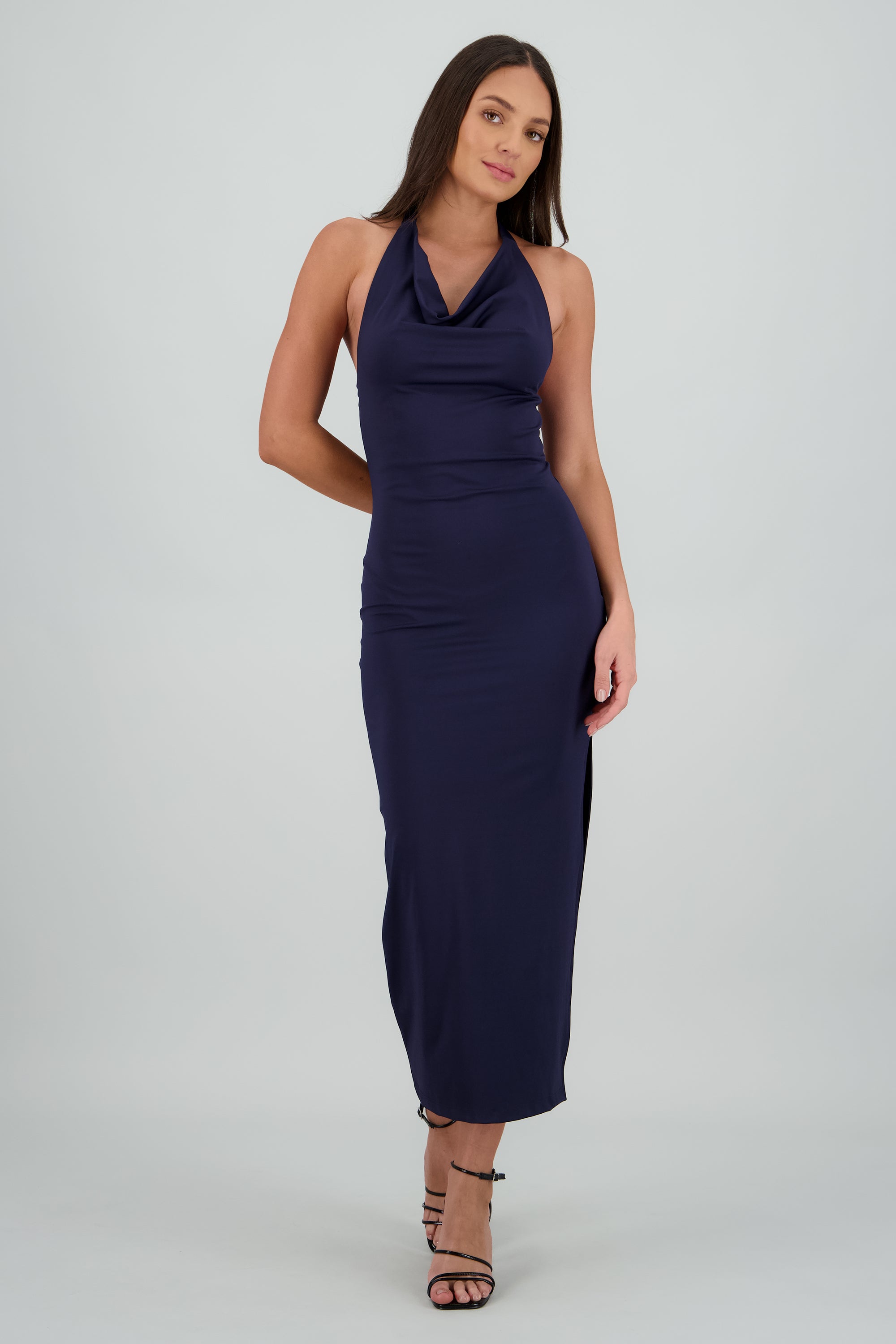 Vestido halter escote cascada maxi MARINO