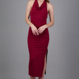 Vestido halter escote cascada