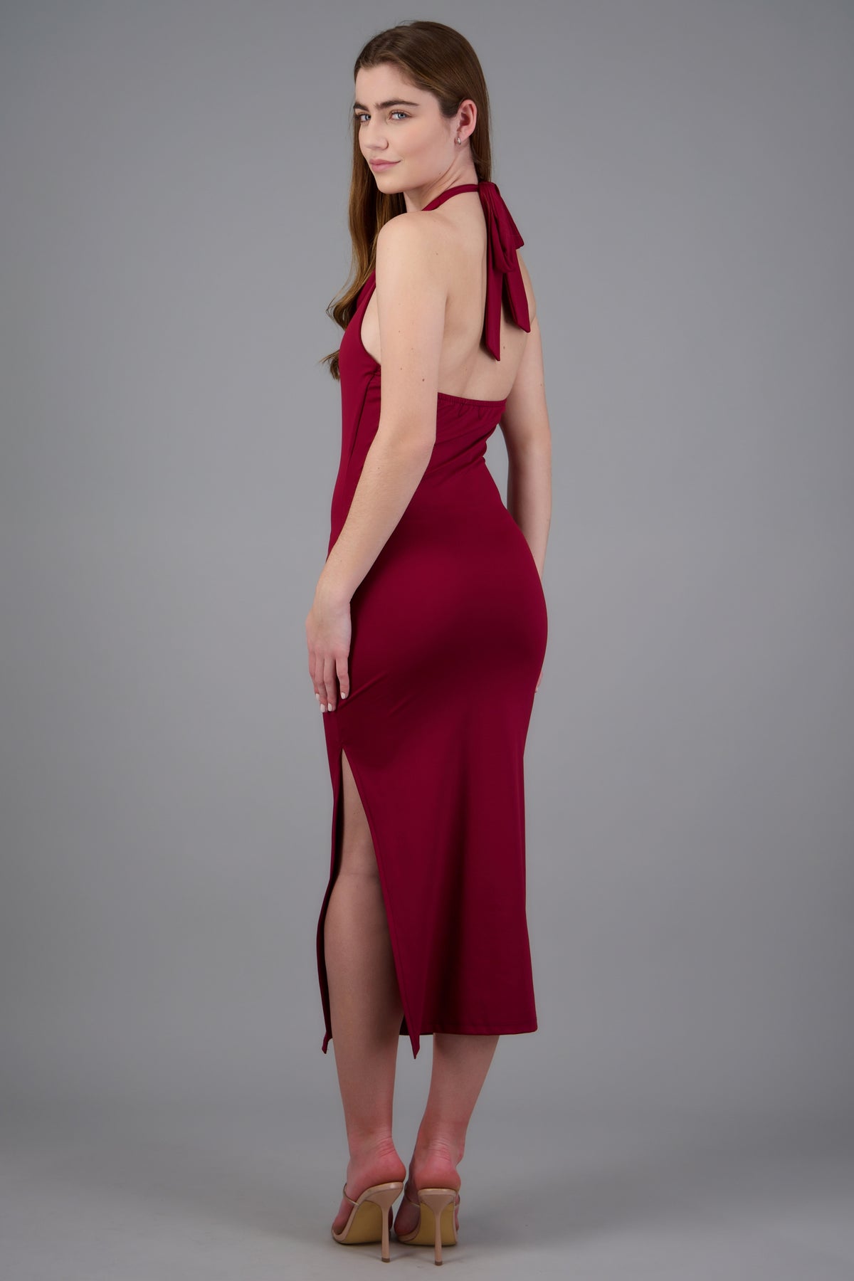 Vestido halter escote cascada
