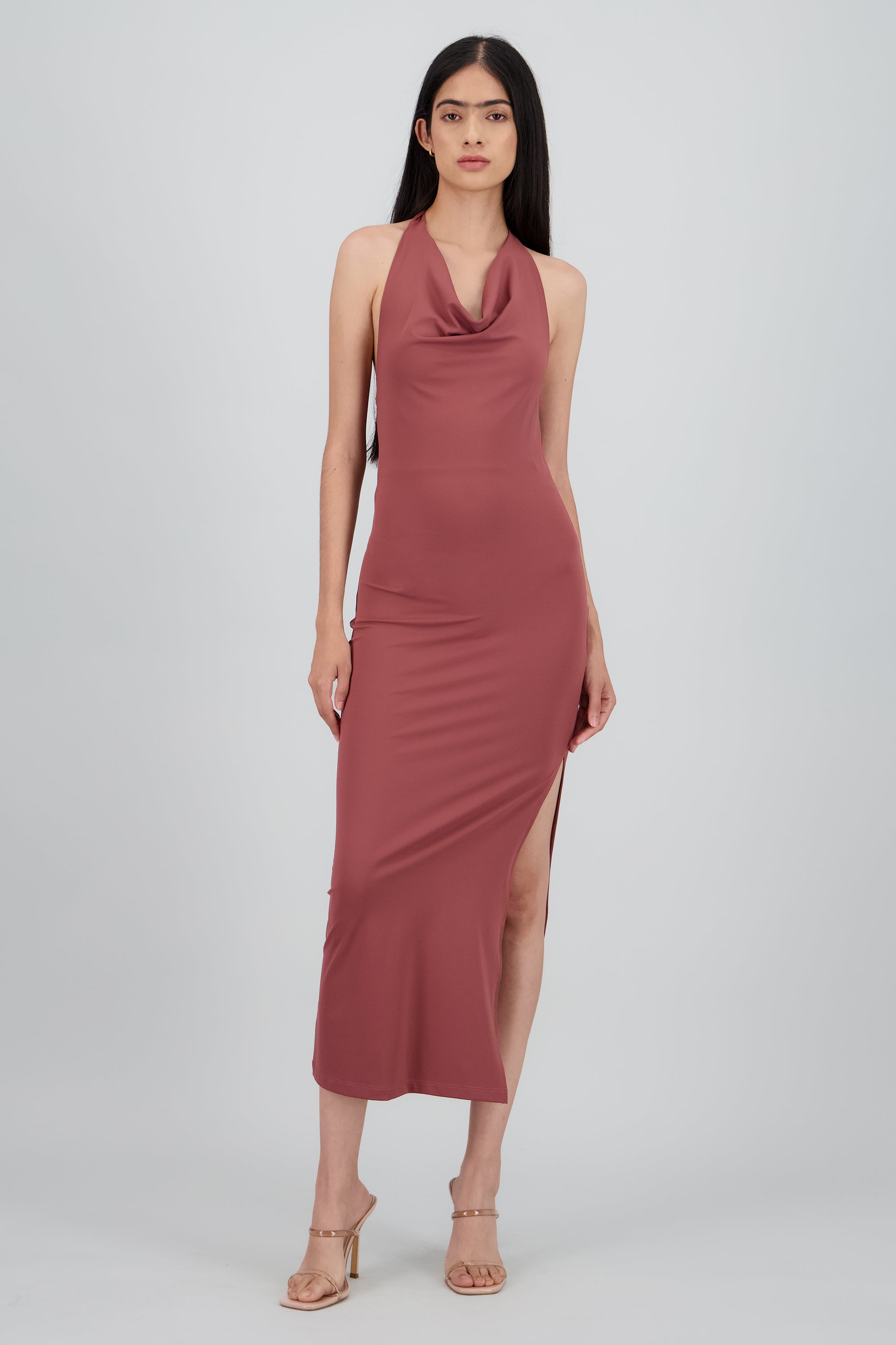 Vestido halter escote cascada maxi MALVA