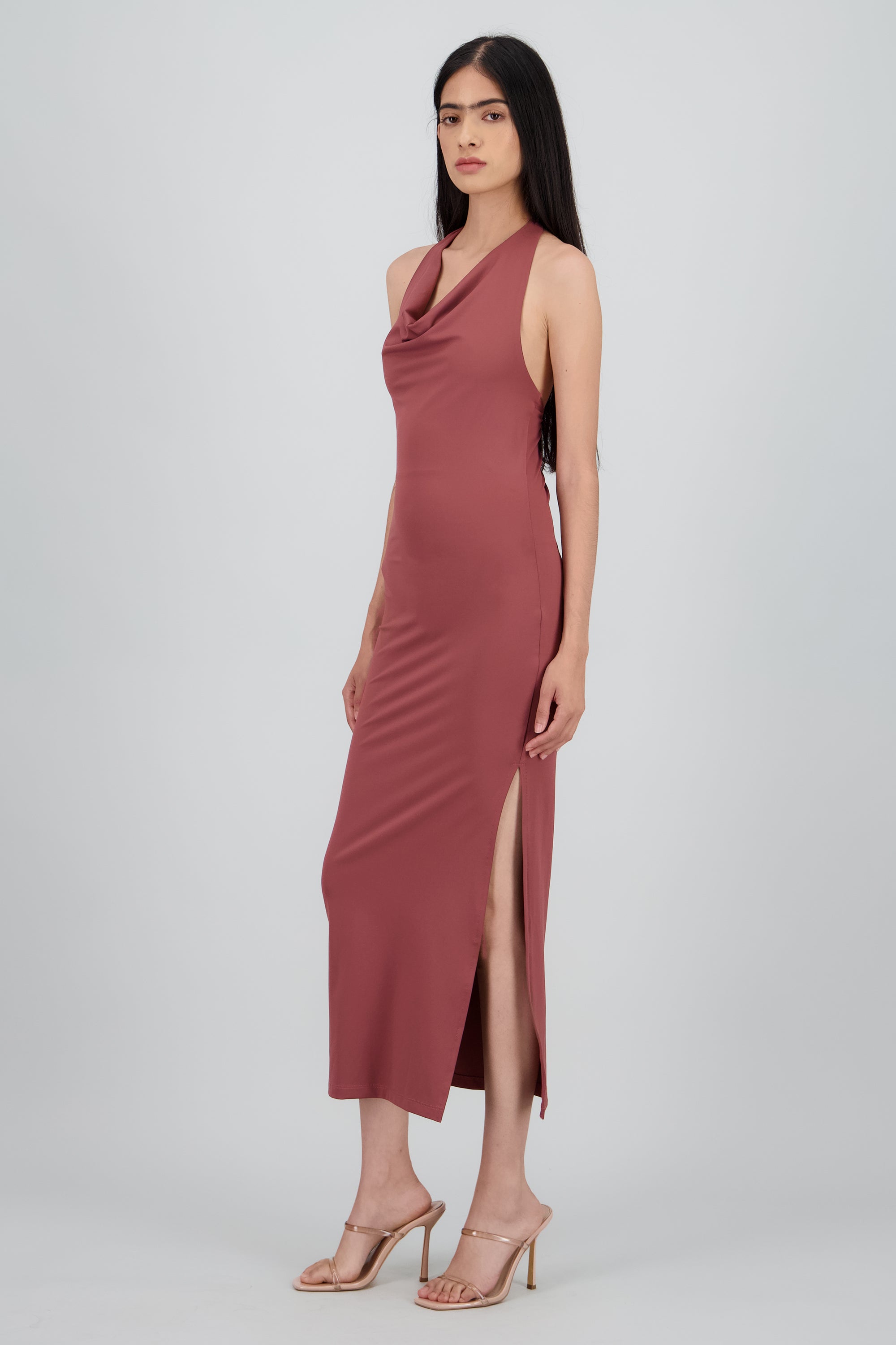 Vestido halter escote cascada maxi MALVA