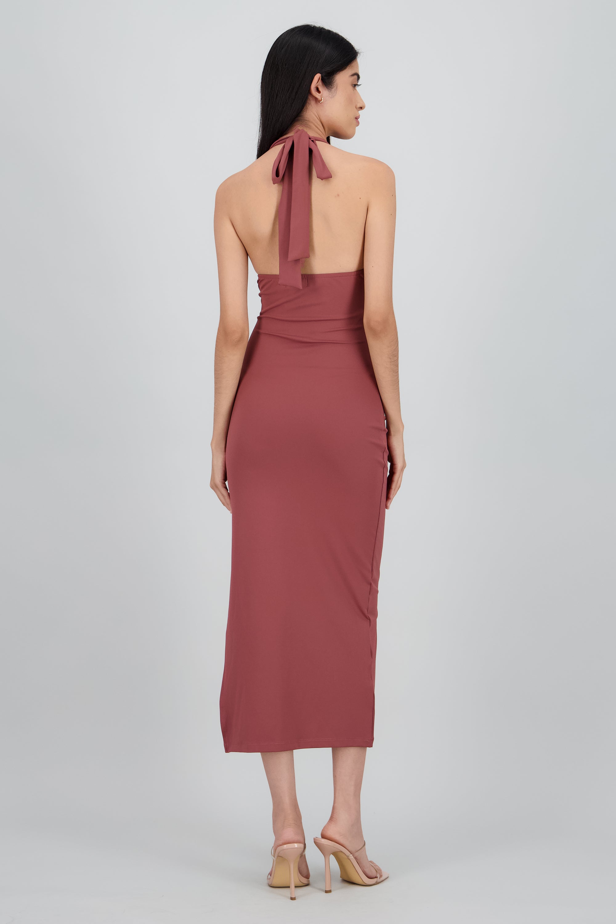 Vestido halter escote cascada maxi MALVA
