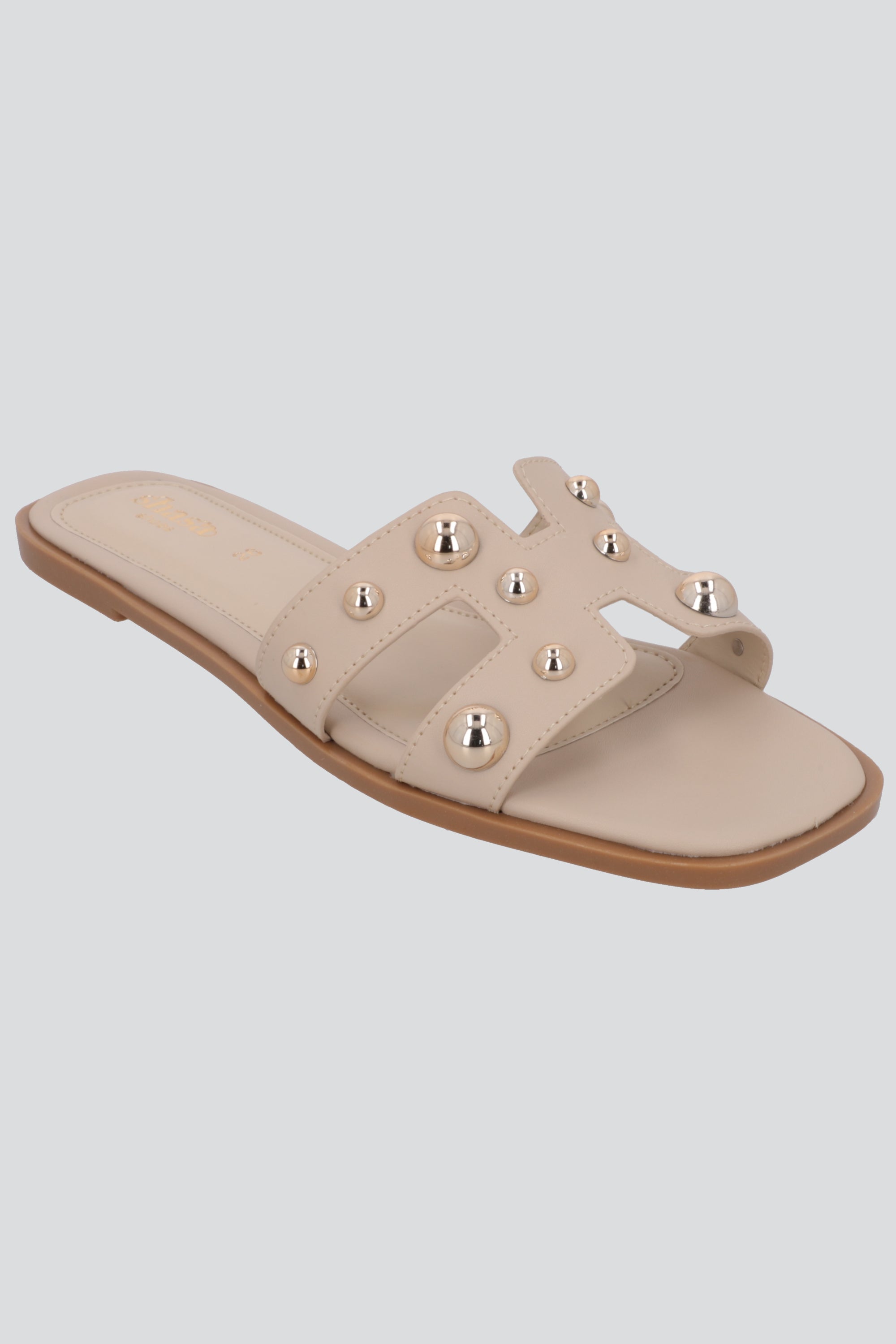 Sandalia tiras greca studs NUDE