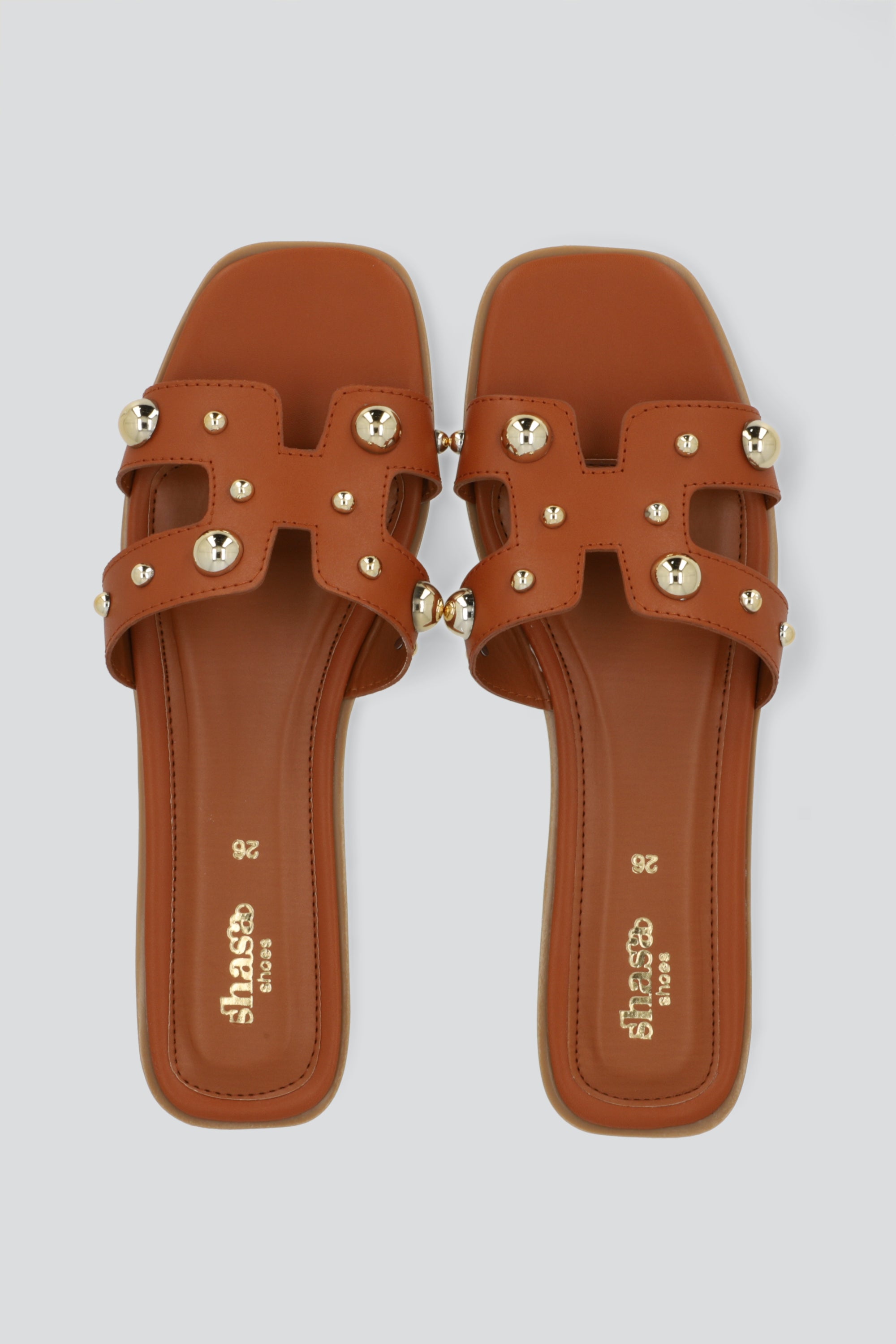 Sandalia tiras greca studs CAMELLO