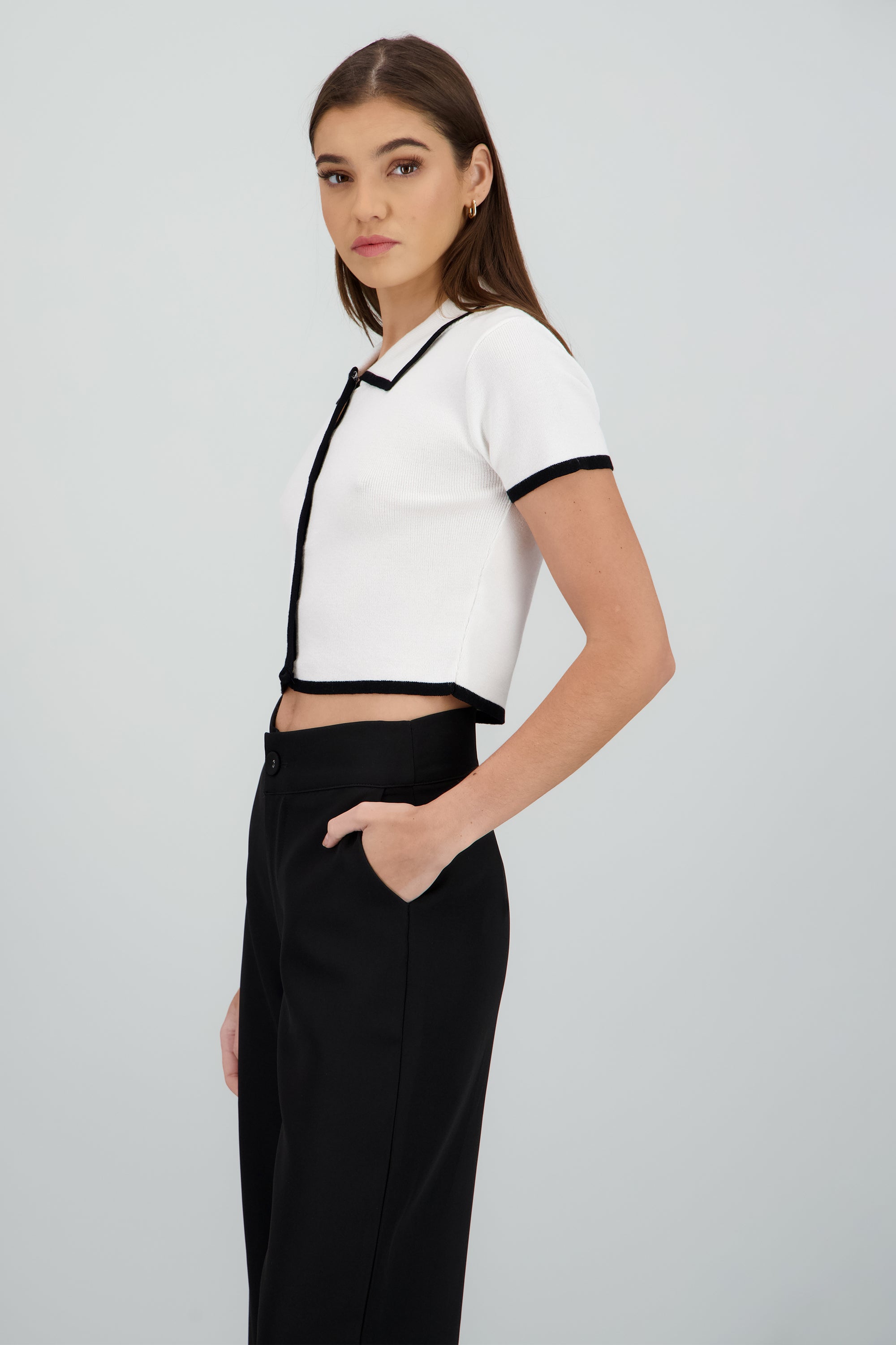 Top tejido contraste polo botones BLANCO COMBO
