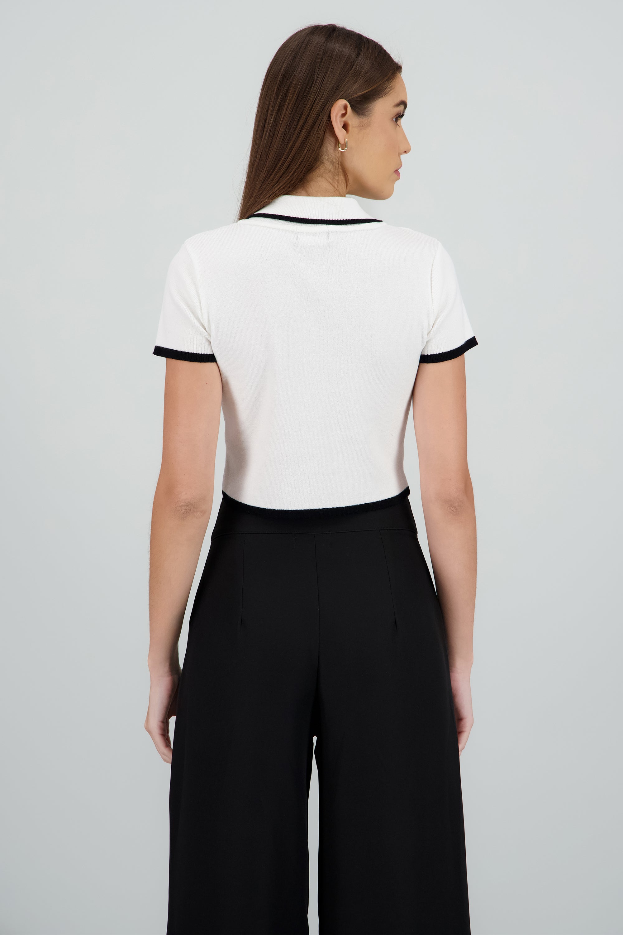 Top tejido contraste polo botones BLANCO COMBO