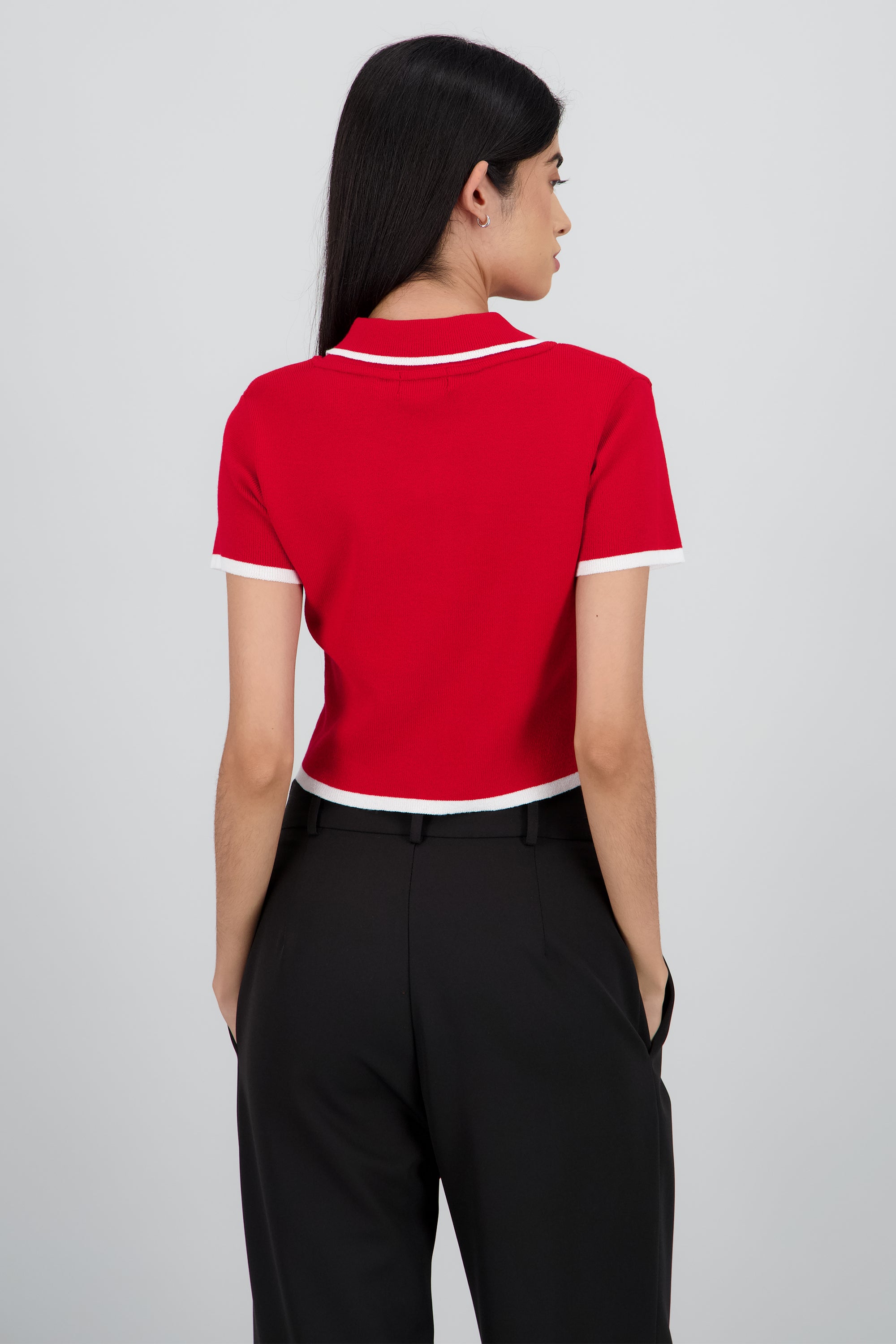 Top tejido contraste polo botones ROJO COMBO