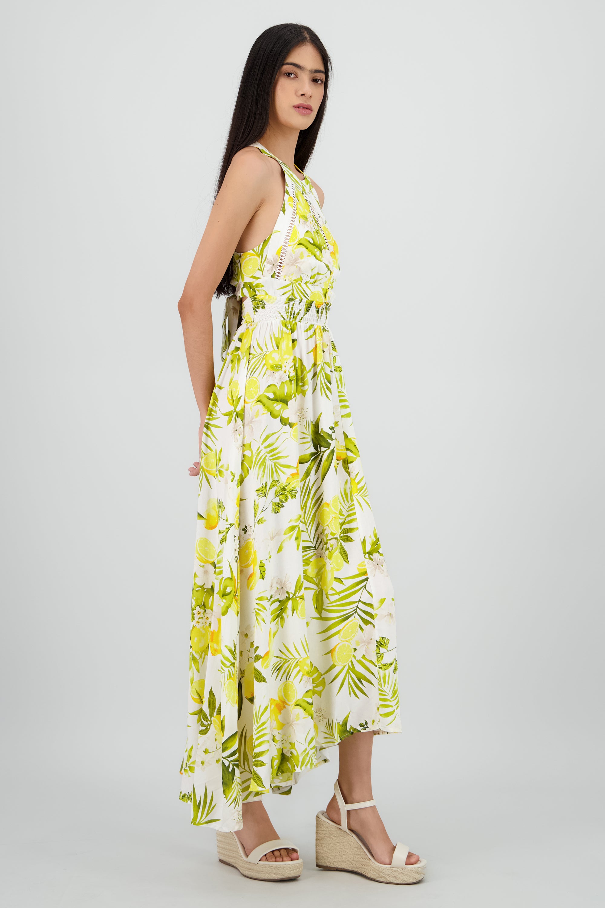 Vestido halter estampado limon AMARILLO COMBO