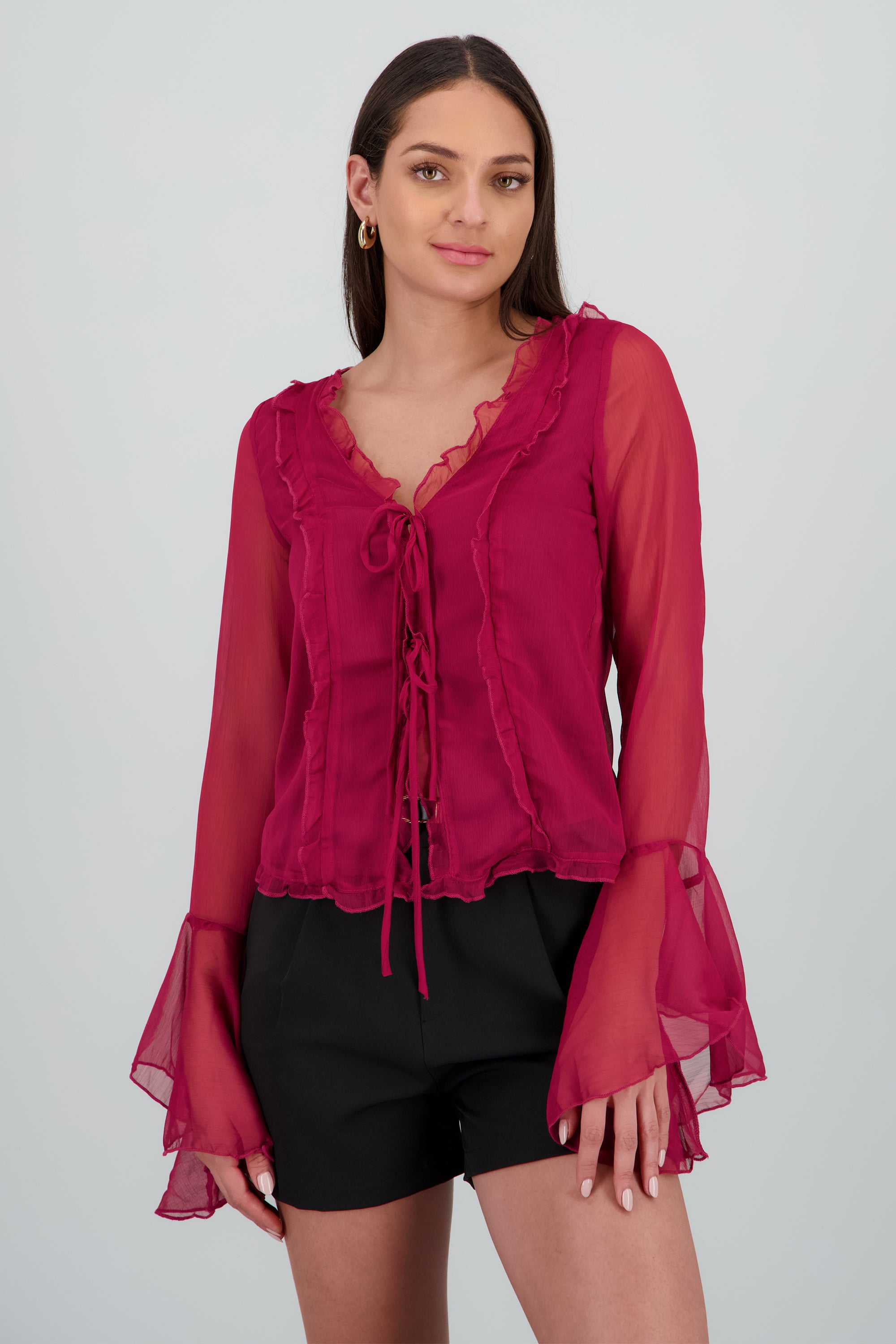 Blusa boho volantes detalle lazos VINO