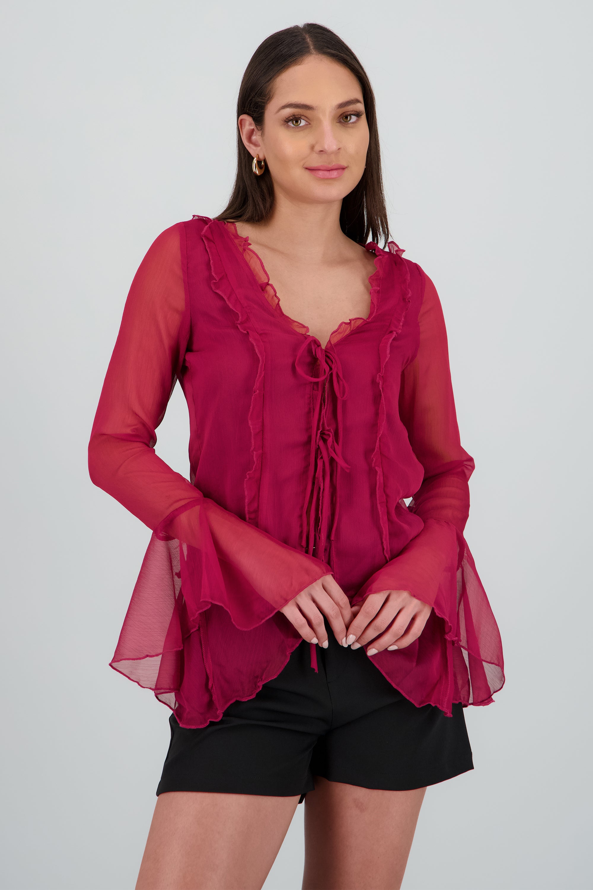 Blusa boho volantes detalle lazos VINO
