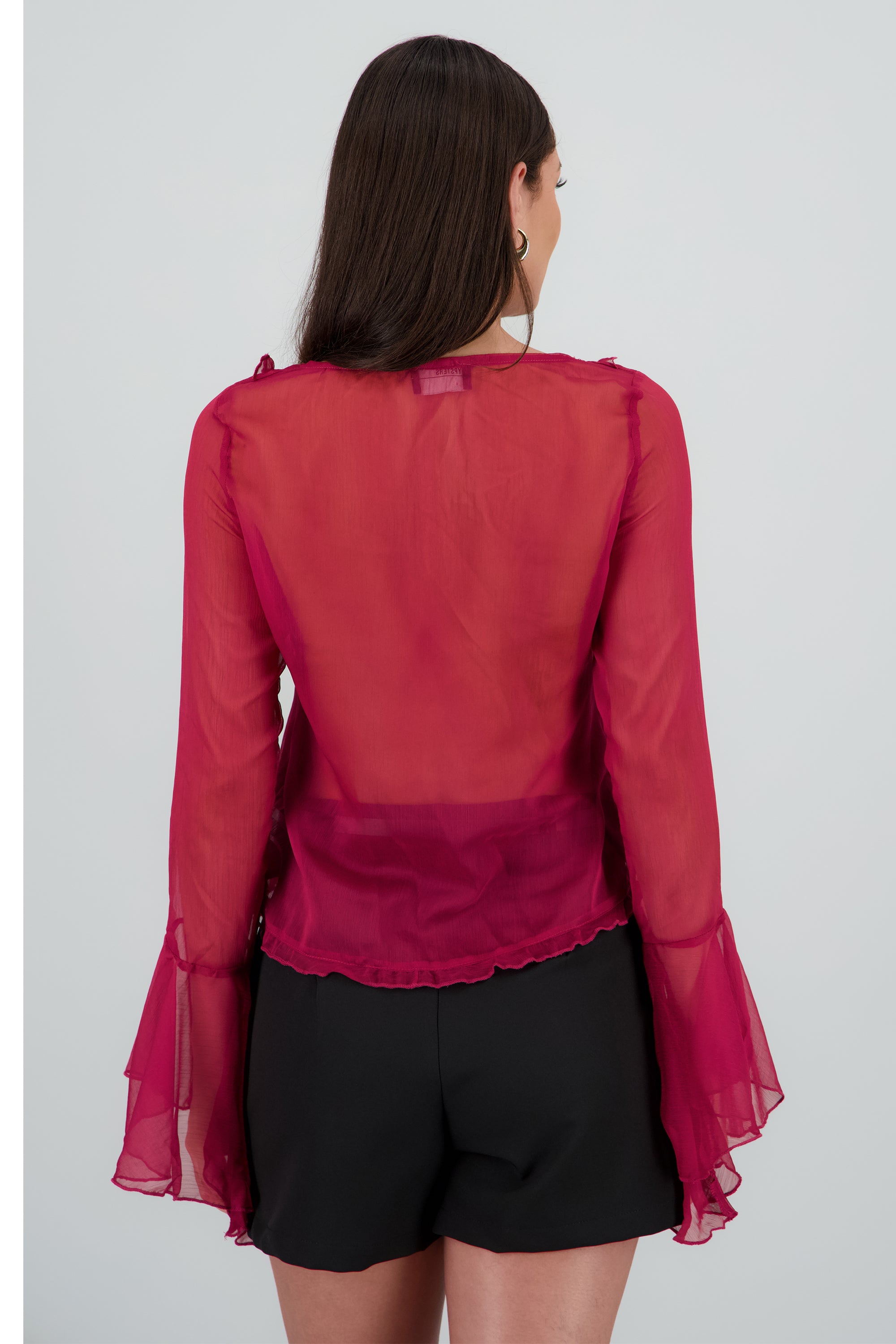 Blusa boho volantes detalle lazos VINO