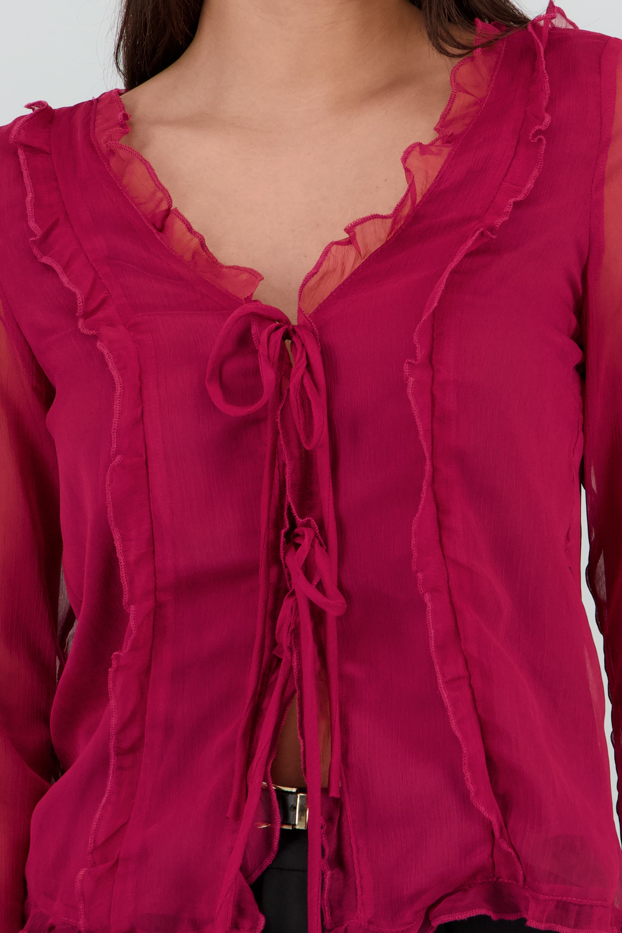 Blusa boho volantes detalle lazos VINO