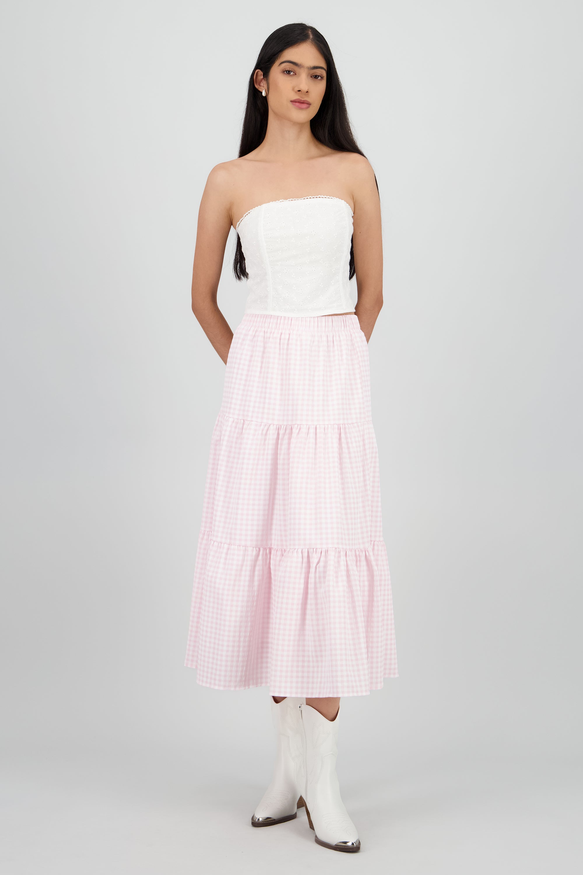 Falda midi cuadros ROSA COMBO