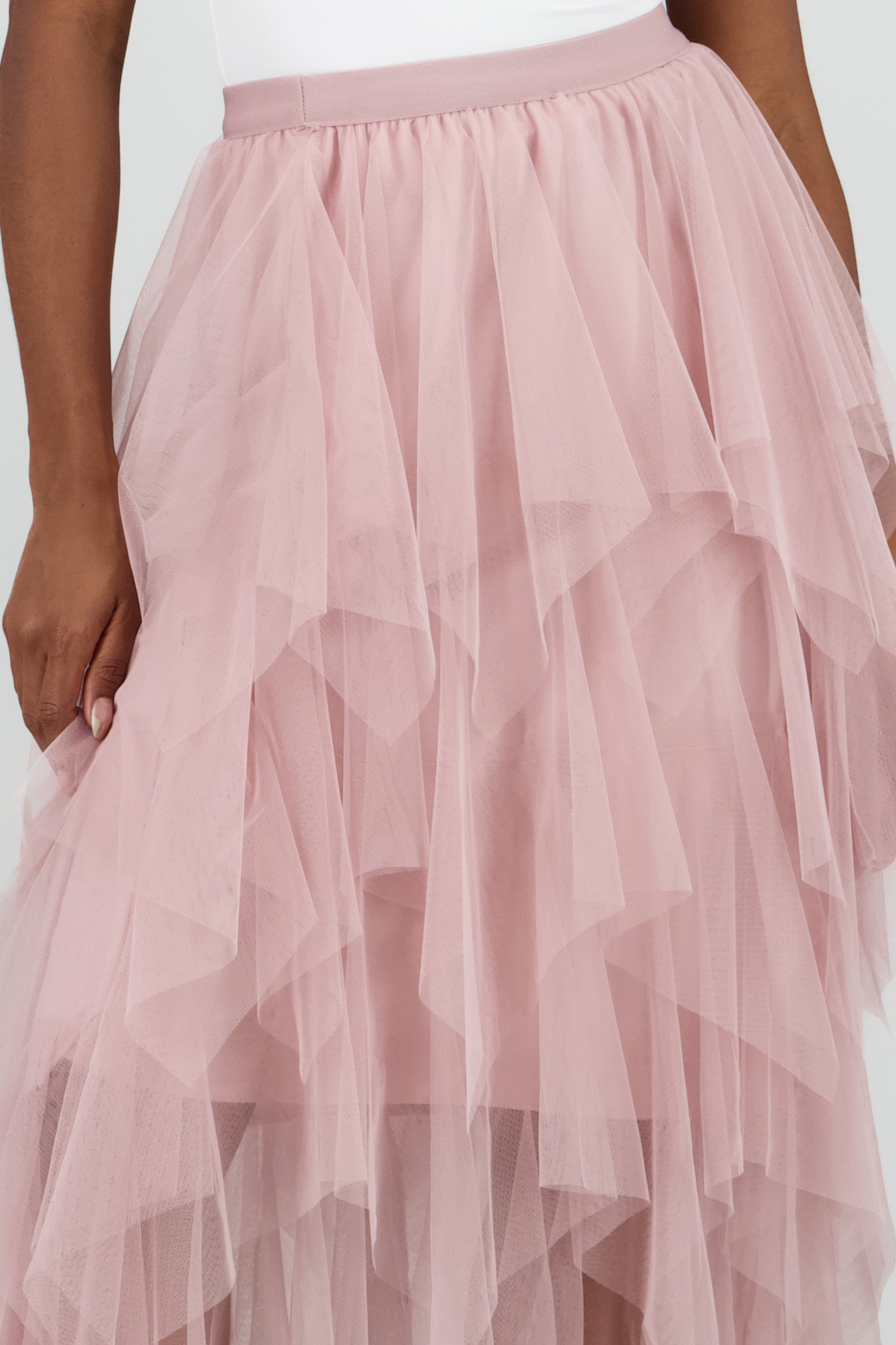 Falda midi capas cascada PALO DE ROSA