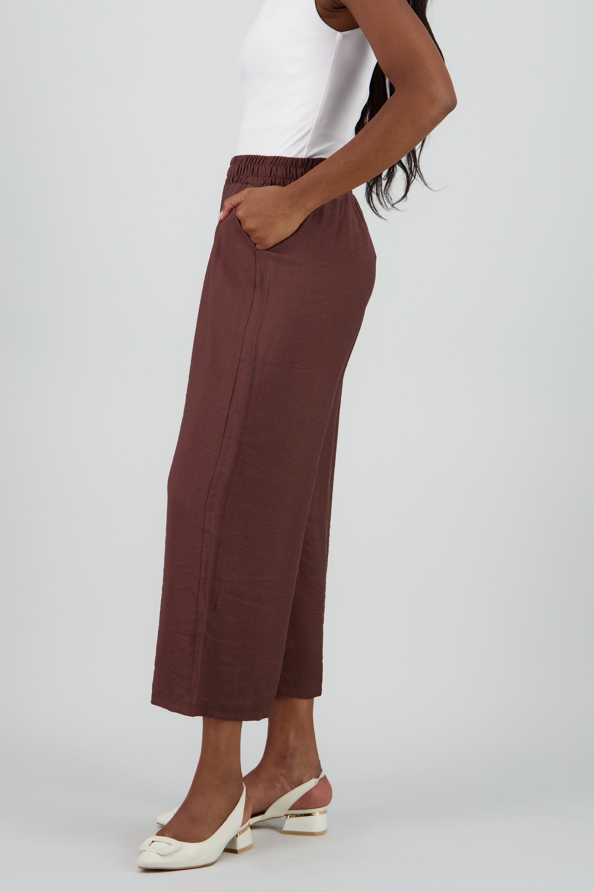 Pantalon liso satinado CHOCOLATE