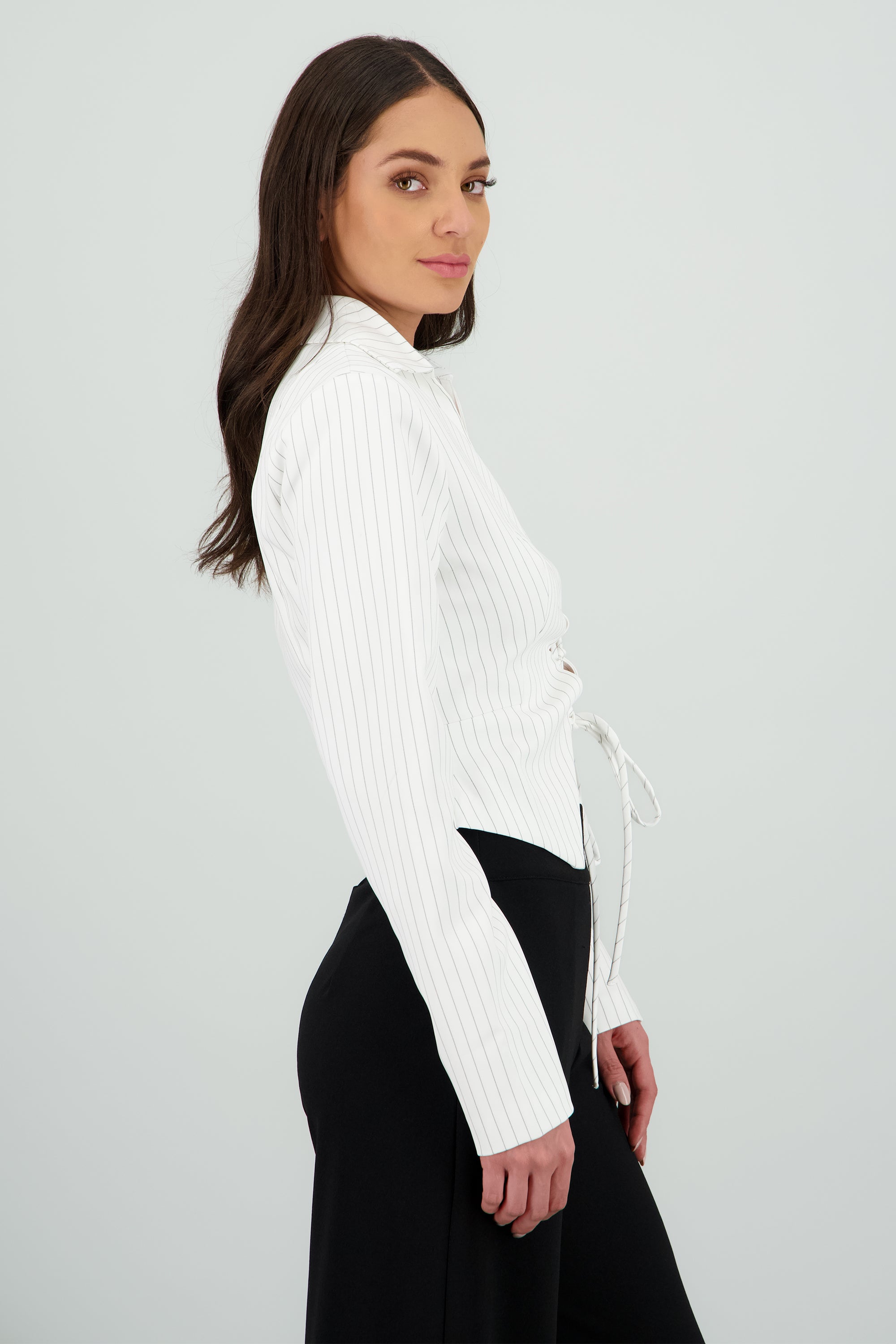 Blusa rayas m/l esc lace up BLANCO COMBO