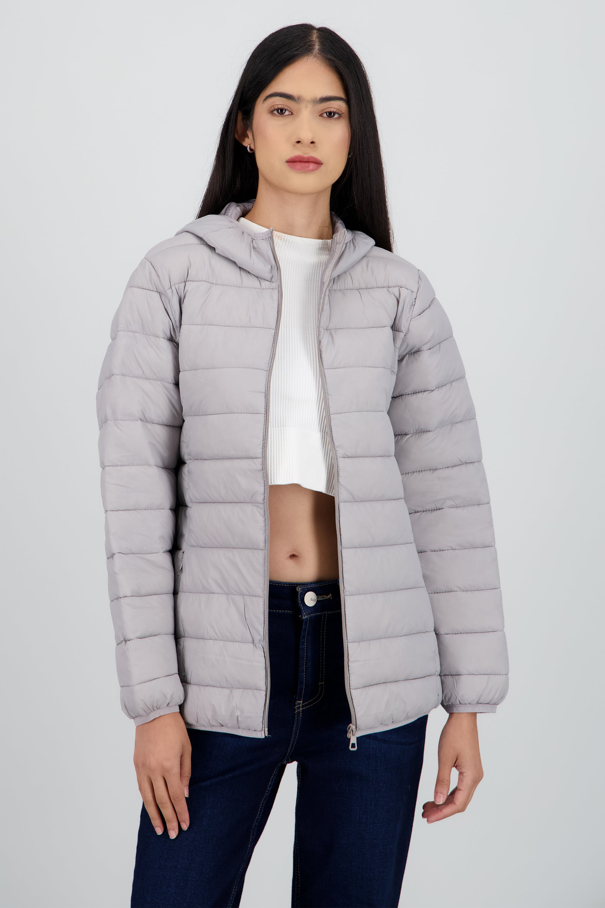 Chamarra capitonada con gorro GRIS