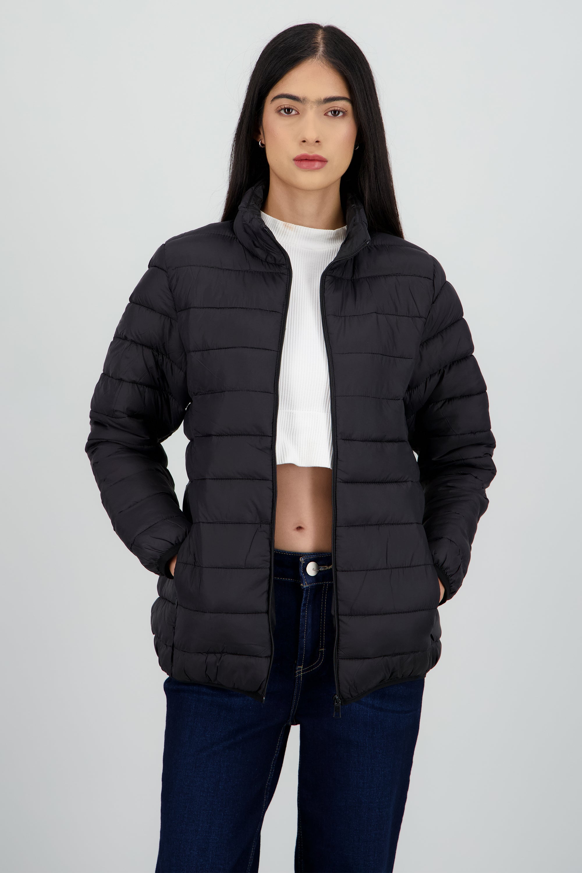 Chamarra capitonada lisa NEGRO