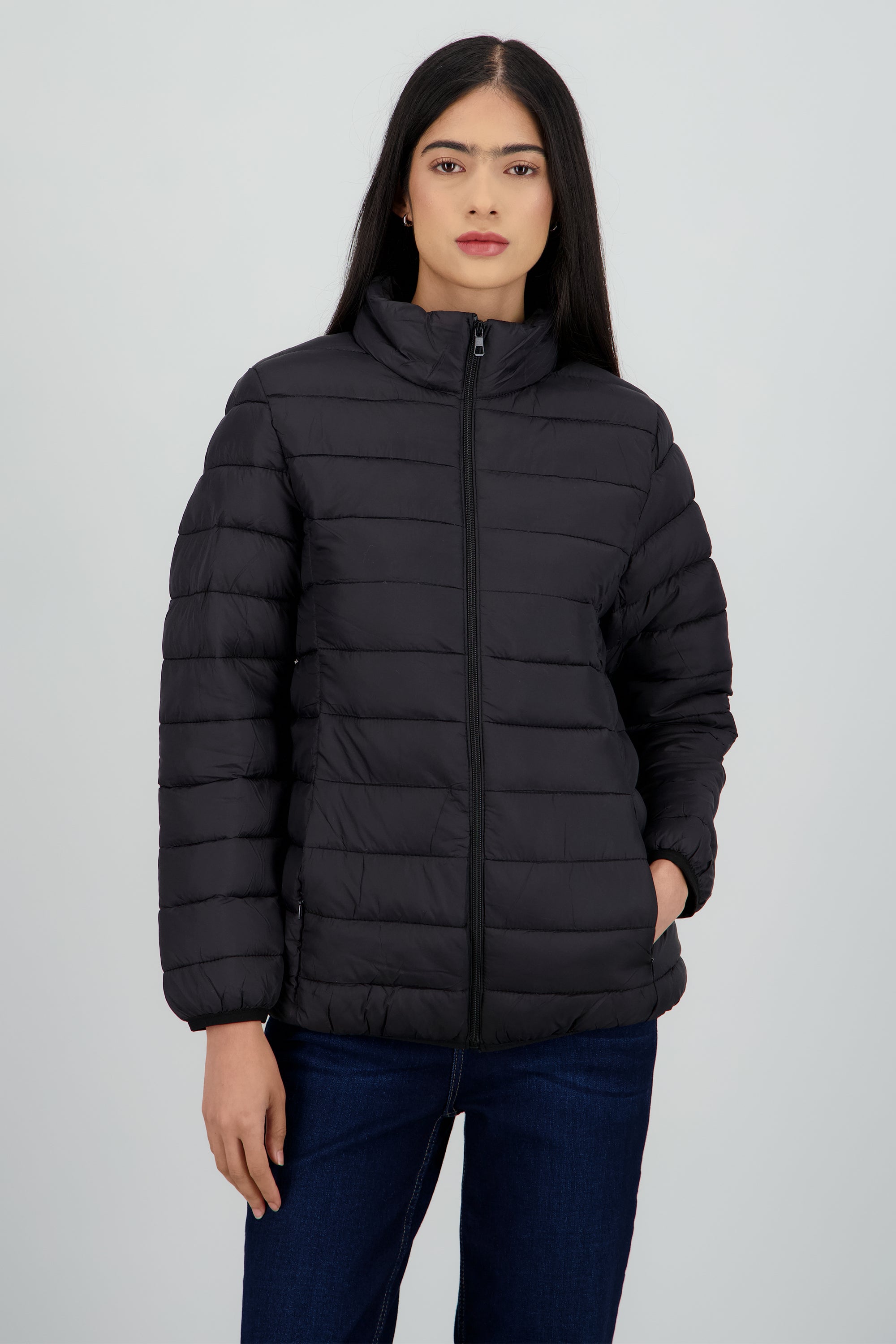 Chamarra capitonada lisa NEGRO