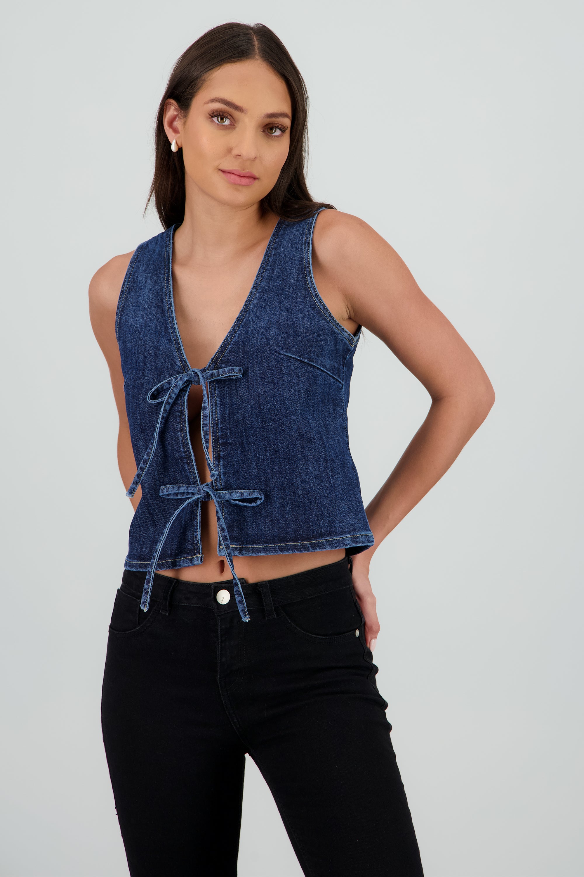 Top moños denim DARK WASH